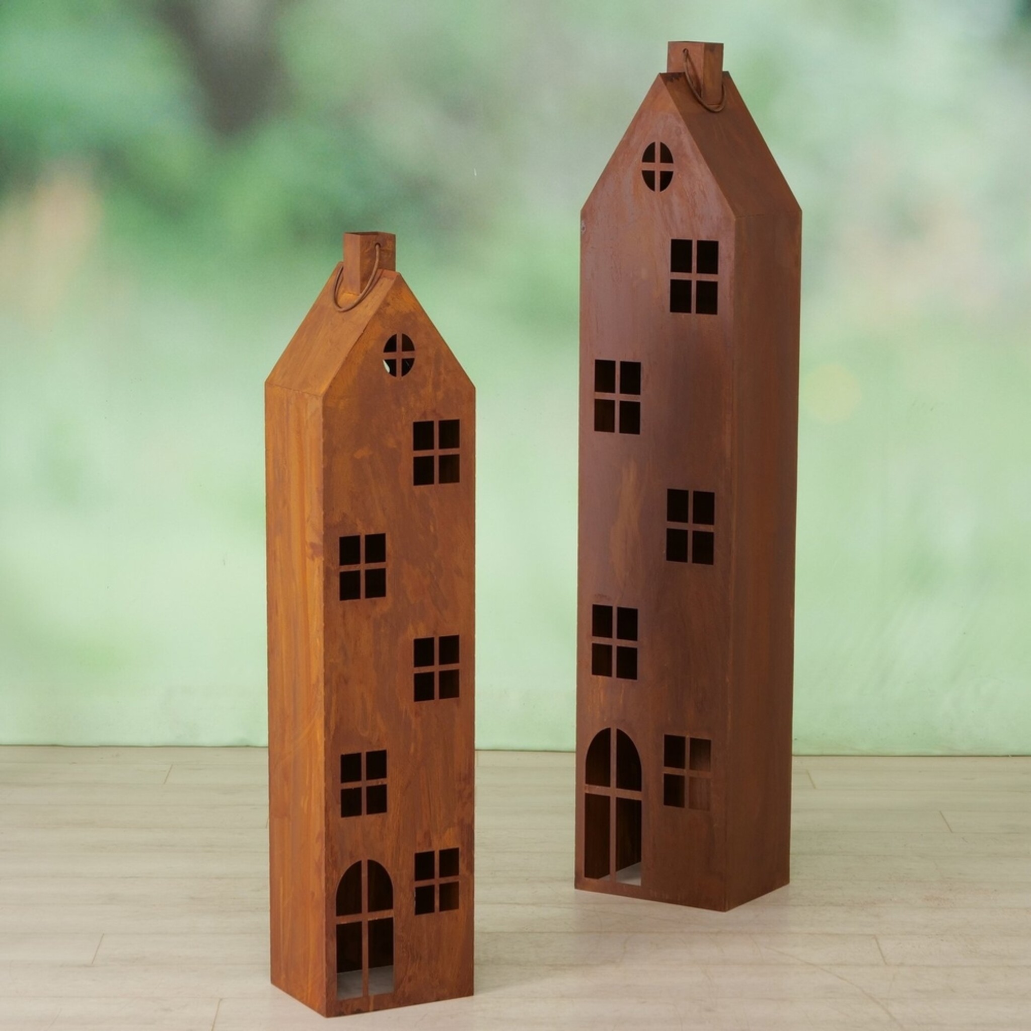 XXL Laterne Alba, 2-teilig, braun Ø 25-30 cm, Höhe 120/150 cm