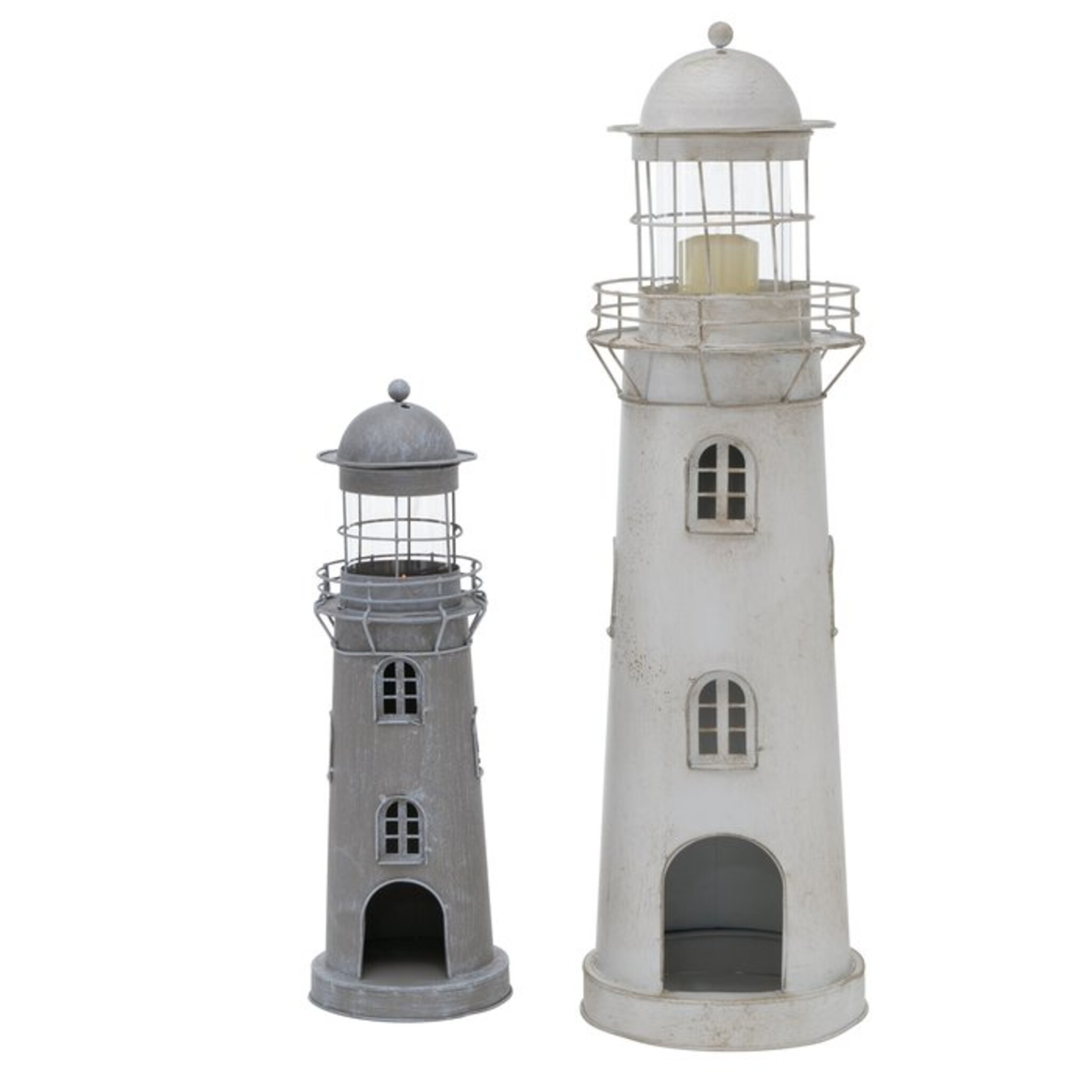 Laterne Leuchtturm, 2er Set, grau 