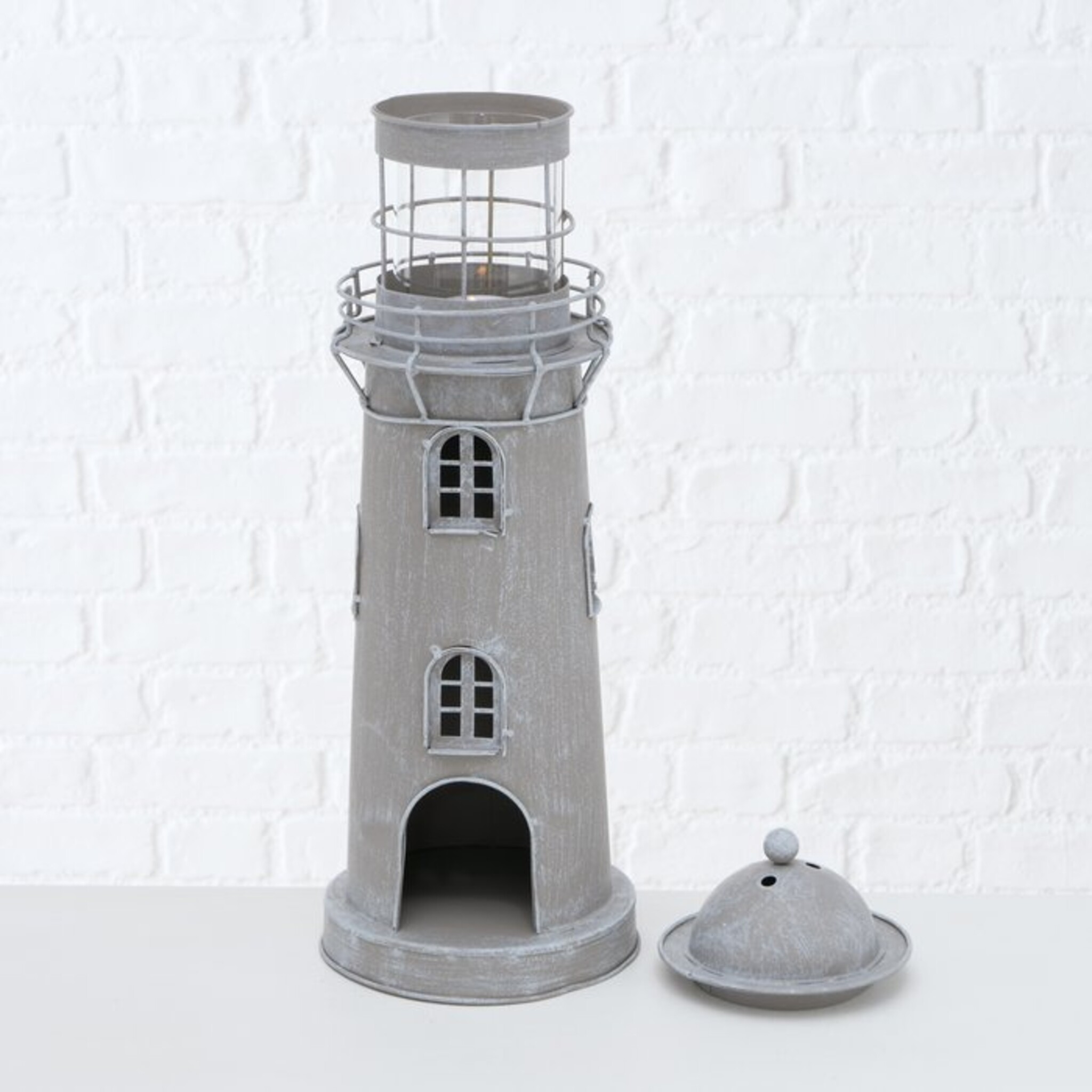 Laterne Leuchtturm, 2er Set, grau 