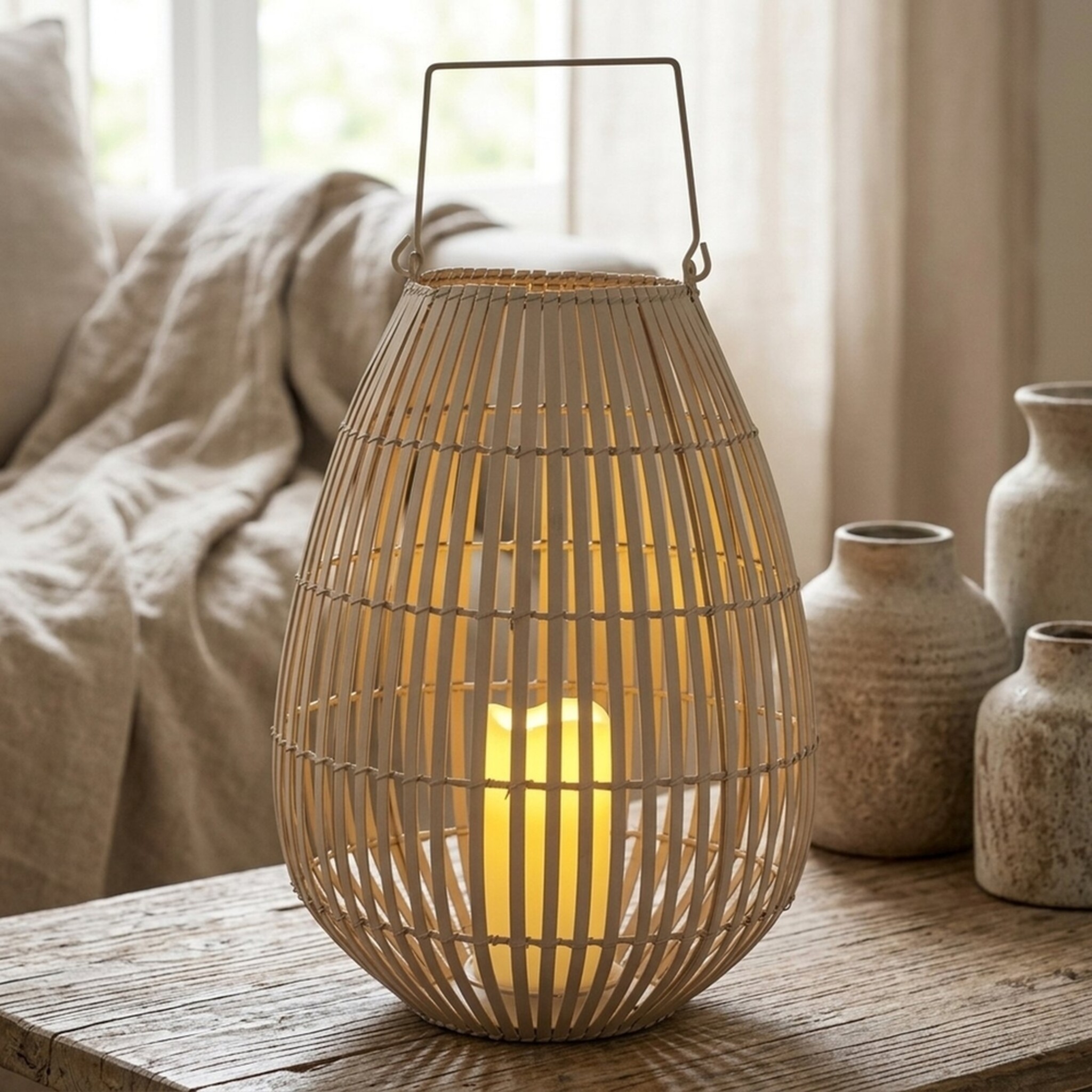 LED-Windlicht Tuva, natur 42 cm, Ø 30 cm