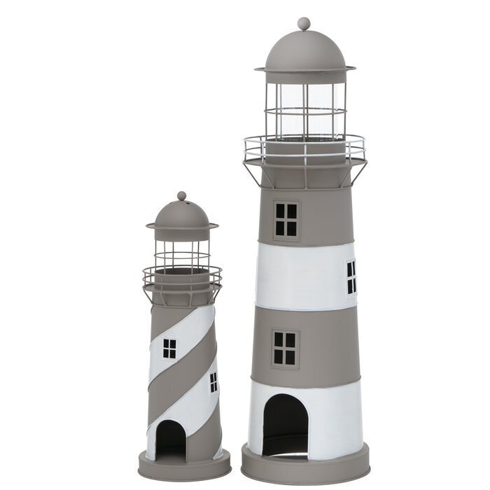 Leuchtturm Laterne Amrum 2er Set, grau, weiss 