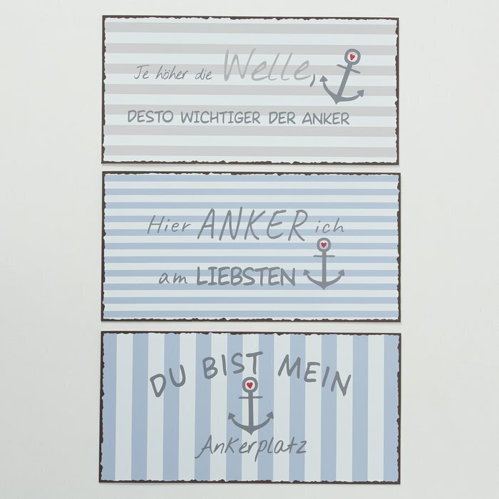 Schild Mare 3er Set, blau, grau 