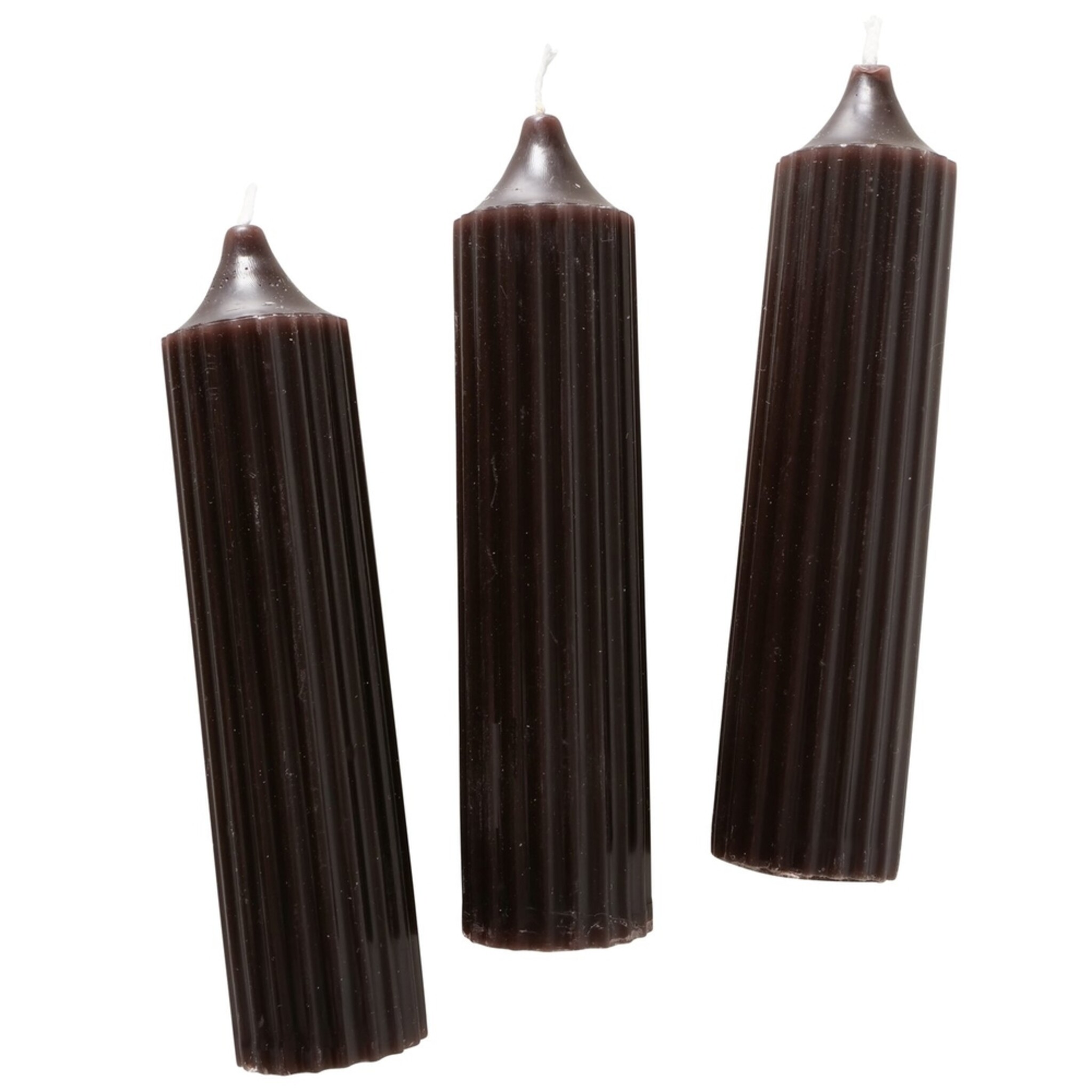 Dicke Stabkerzen Riffly Ø 3,5 cm, 3er Set, dunkelbraun 