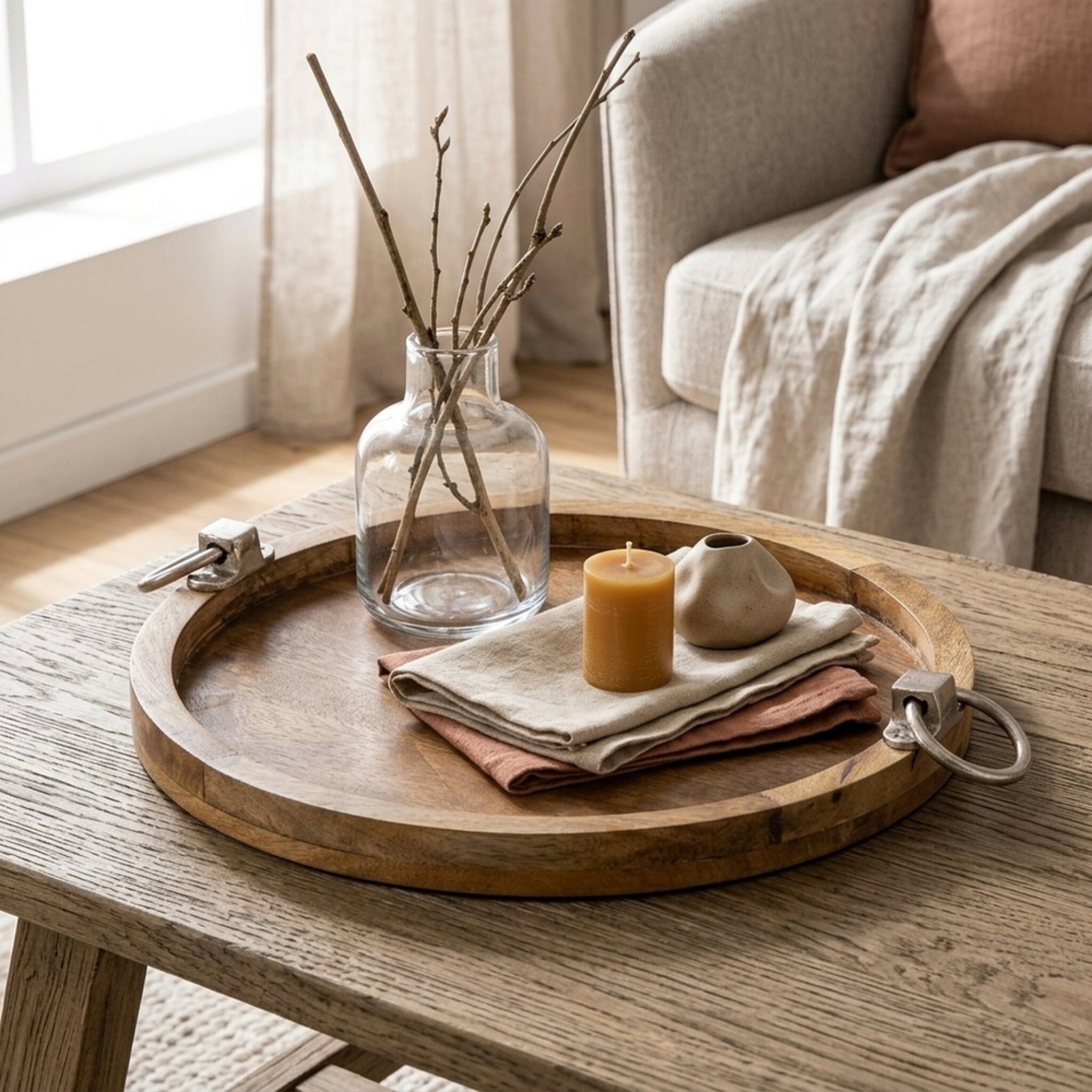 Tablett Ringa Mangoholz, natur Ø 45 cm x 47 x 46 x 7 cm