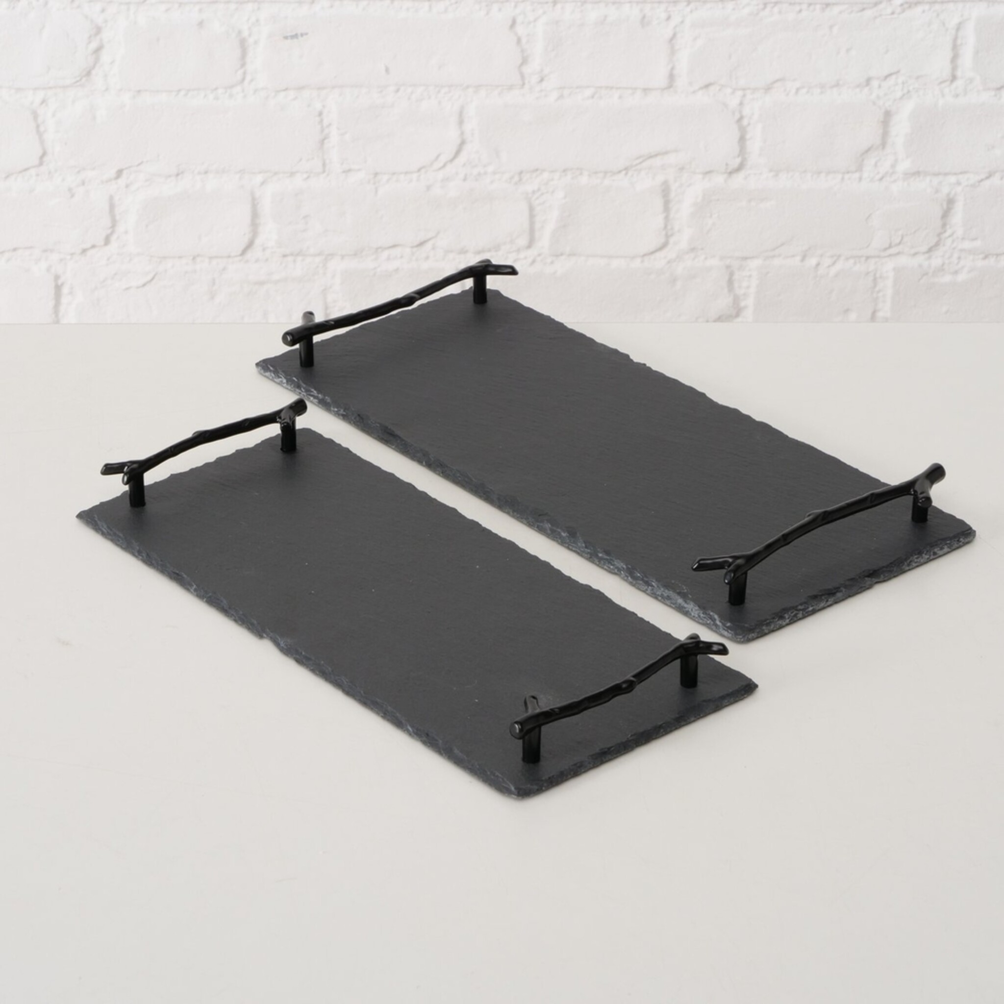 Schiefer Tablett Stonka 2er Set, schwarz 