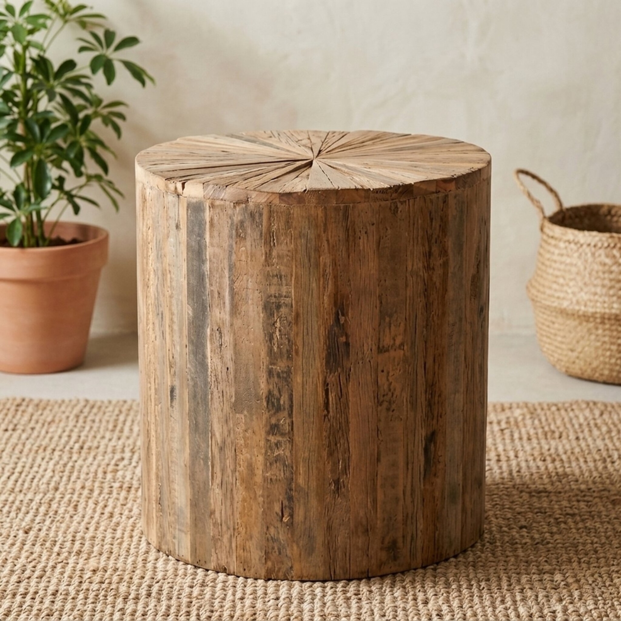 Rustikaler Holz Couchtisch, Beistelltisch Sevali, braun Ø 40 cm x 50 cm