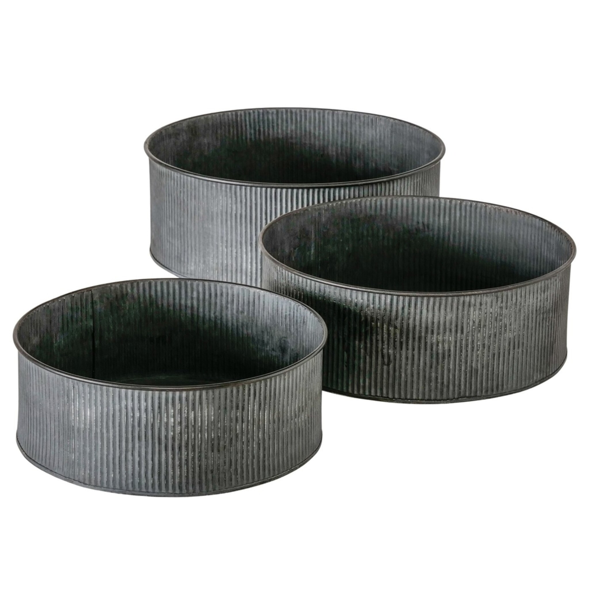 Metall Übertopf Bionda flach, 3er Set, grau 