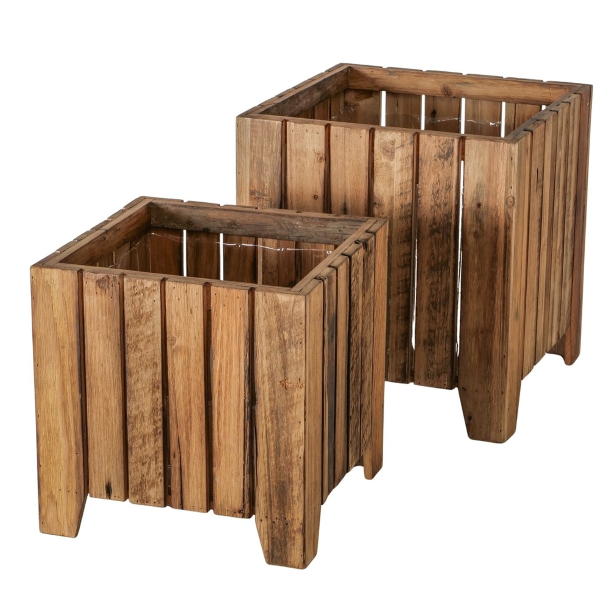 Outdoor Übertopf Nando 2er Set aus Holz, natur 30x30x30 / 35x35x37 cm