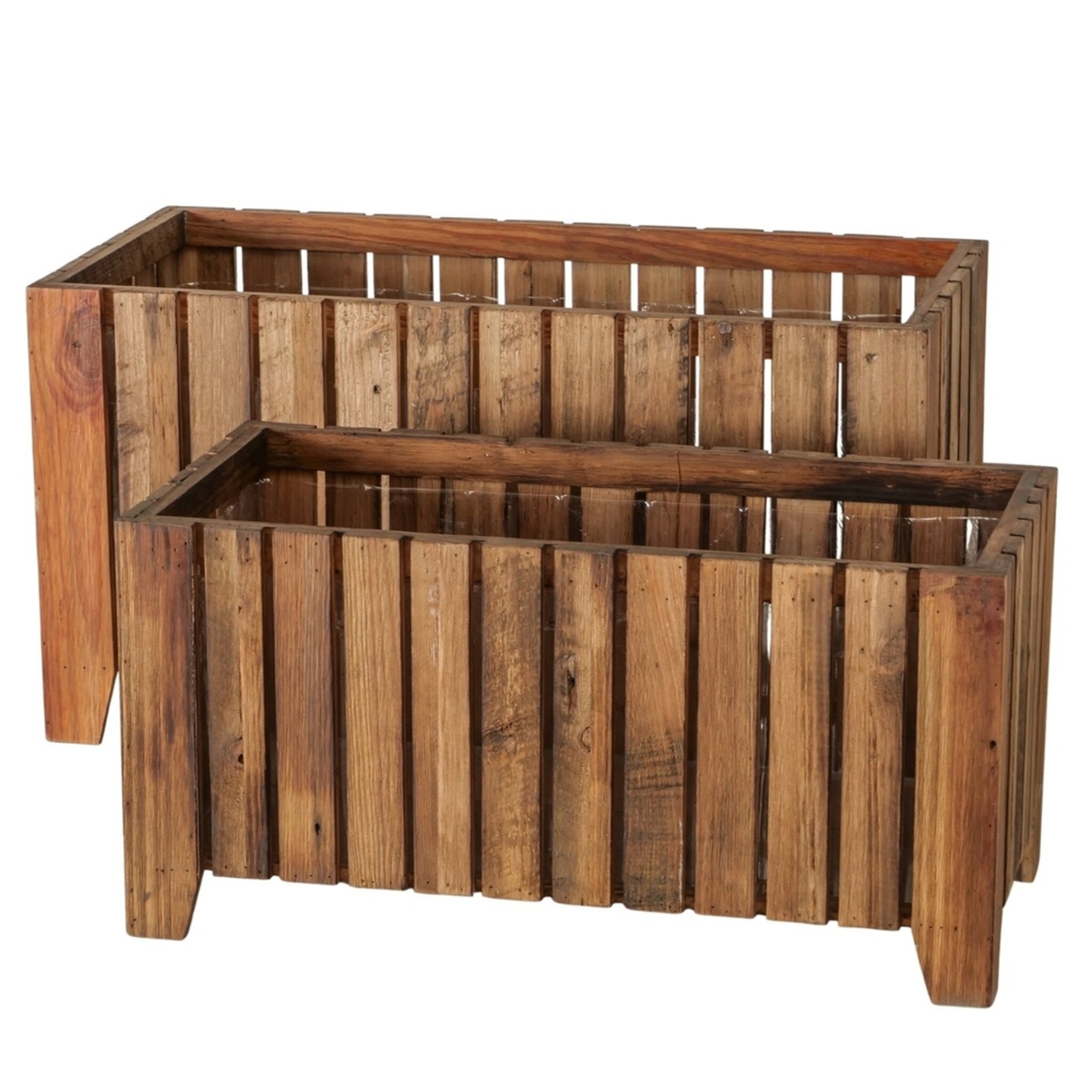 Outdoor Übertopf Nando 2er Set aus Holz, natur 60x30x30 / 70x35x37 cm
