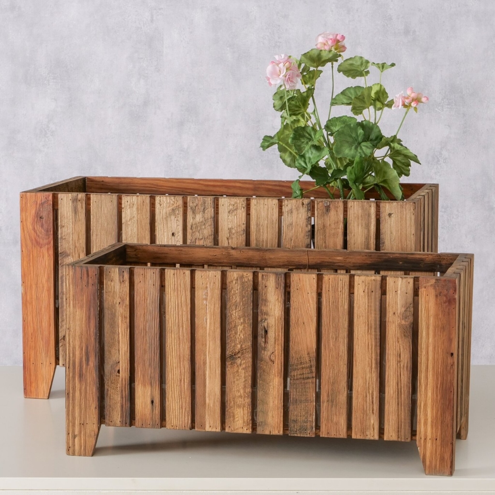 Outdoor Übertopf Nando 2er Set aus Holz, natur 60x30x30 / 70x35x37 cm