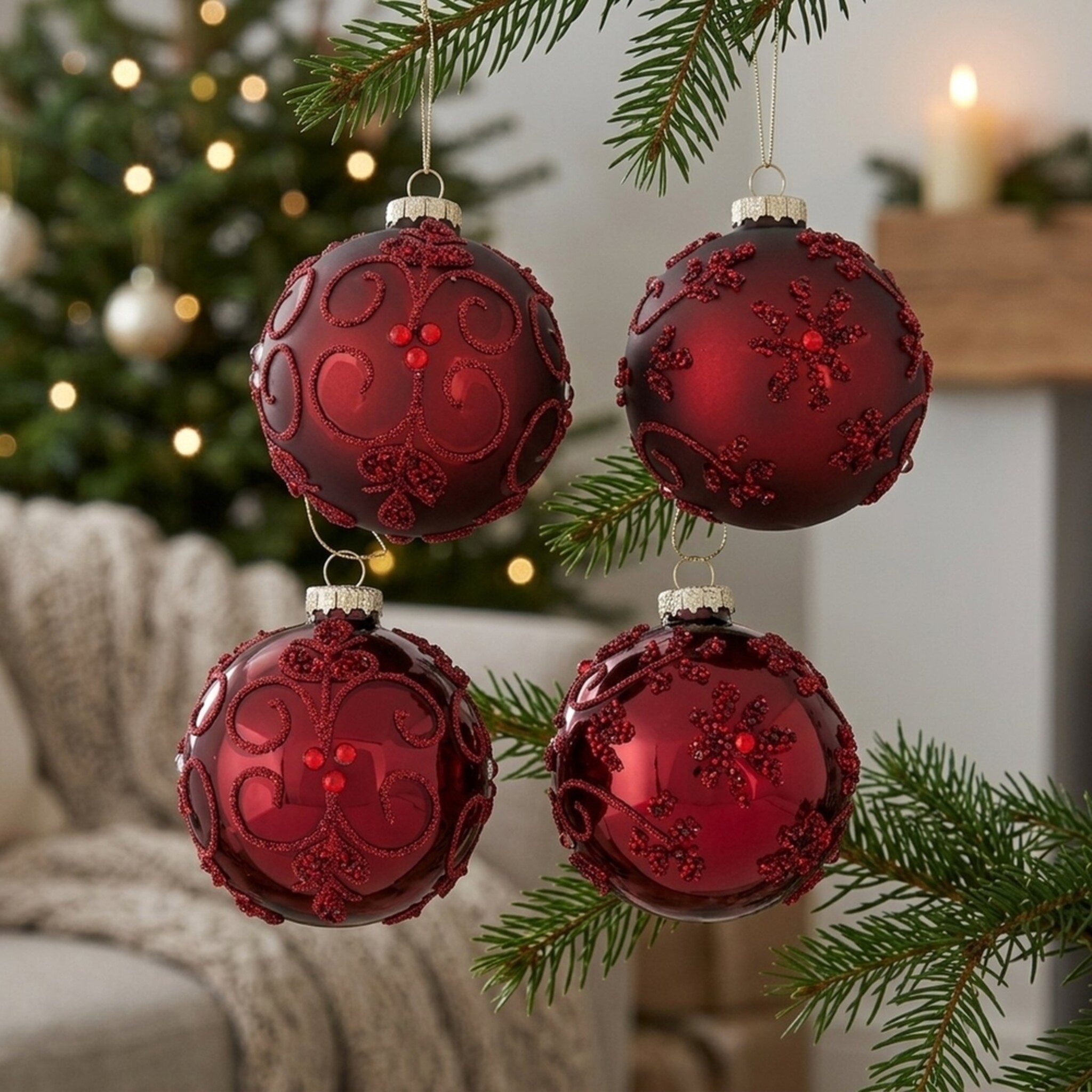 Weihnachtskugel Oriana 12er-Set, rot 