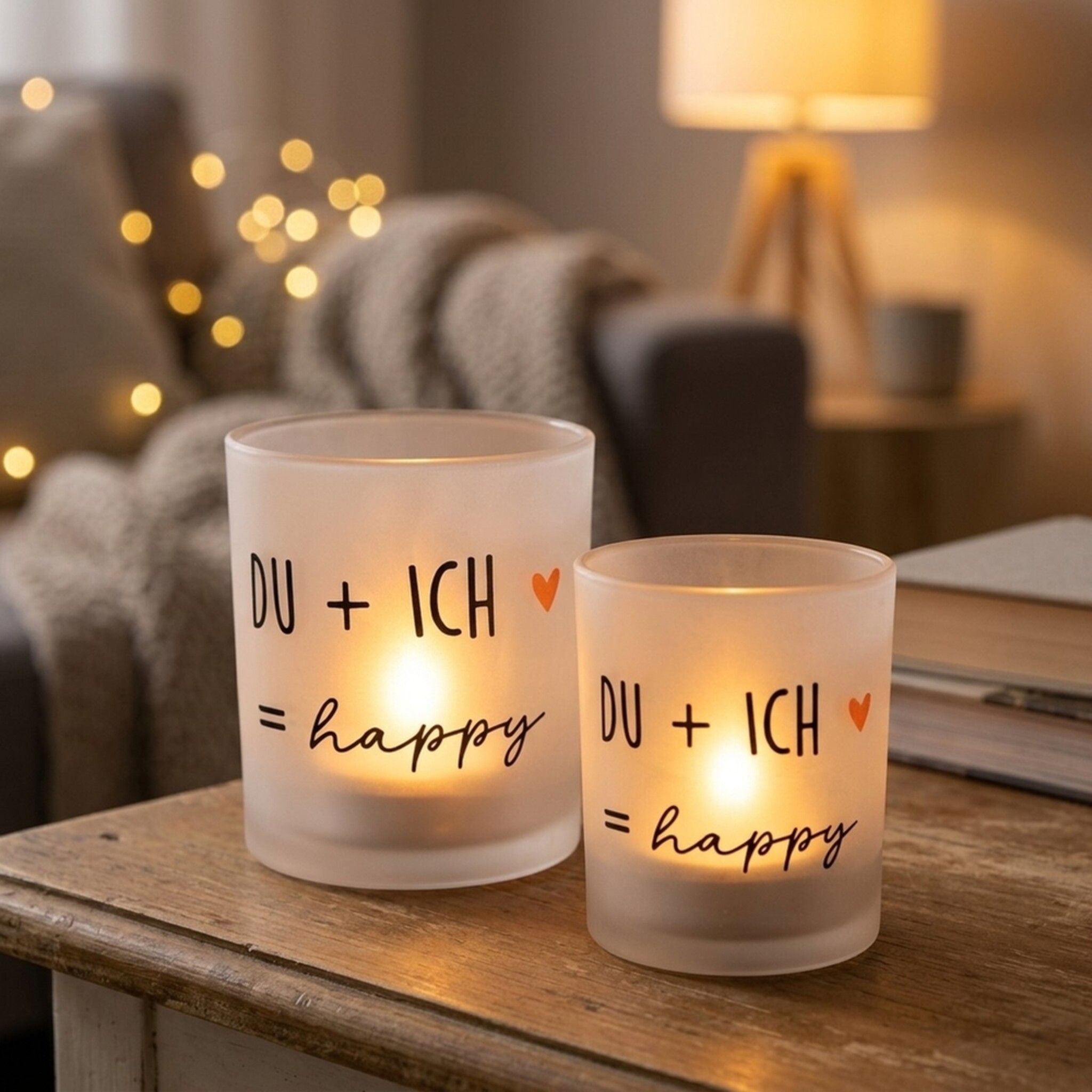Windlicht Heartful aus Glas schwarz weiß 2er Set, weiss 