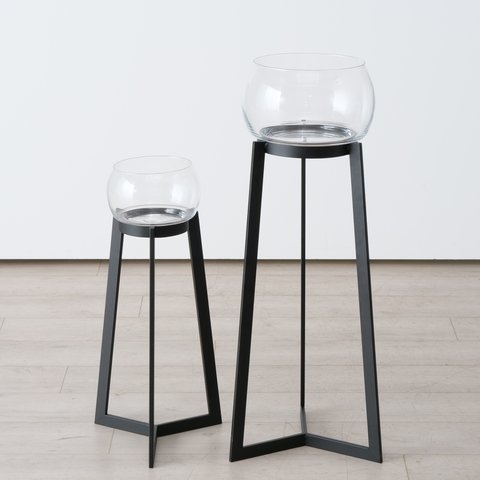 2er Set Windlicht Sola mit Ständer, schwarz 