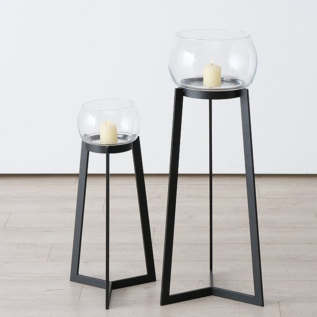 2er Set Windlicht Sola mit Ständer, schwarz 
