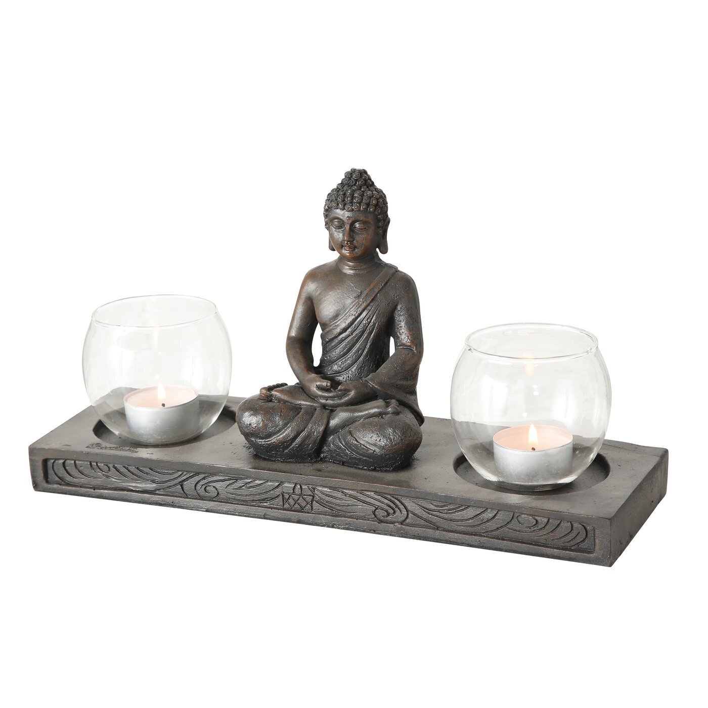 Windlicht Tablett Buddha, braun 