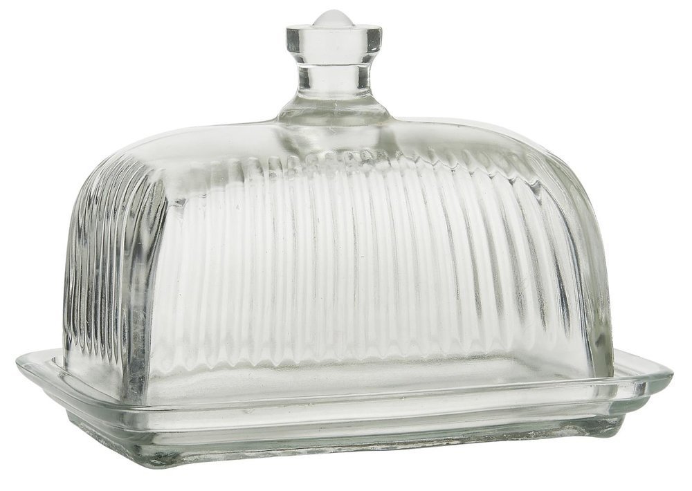 Butterbox aus Glas mit Rillen, farblos 