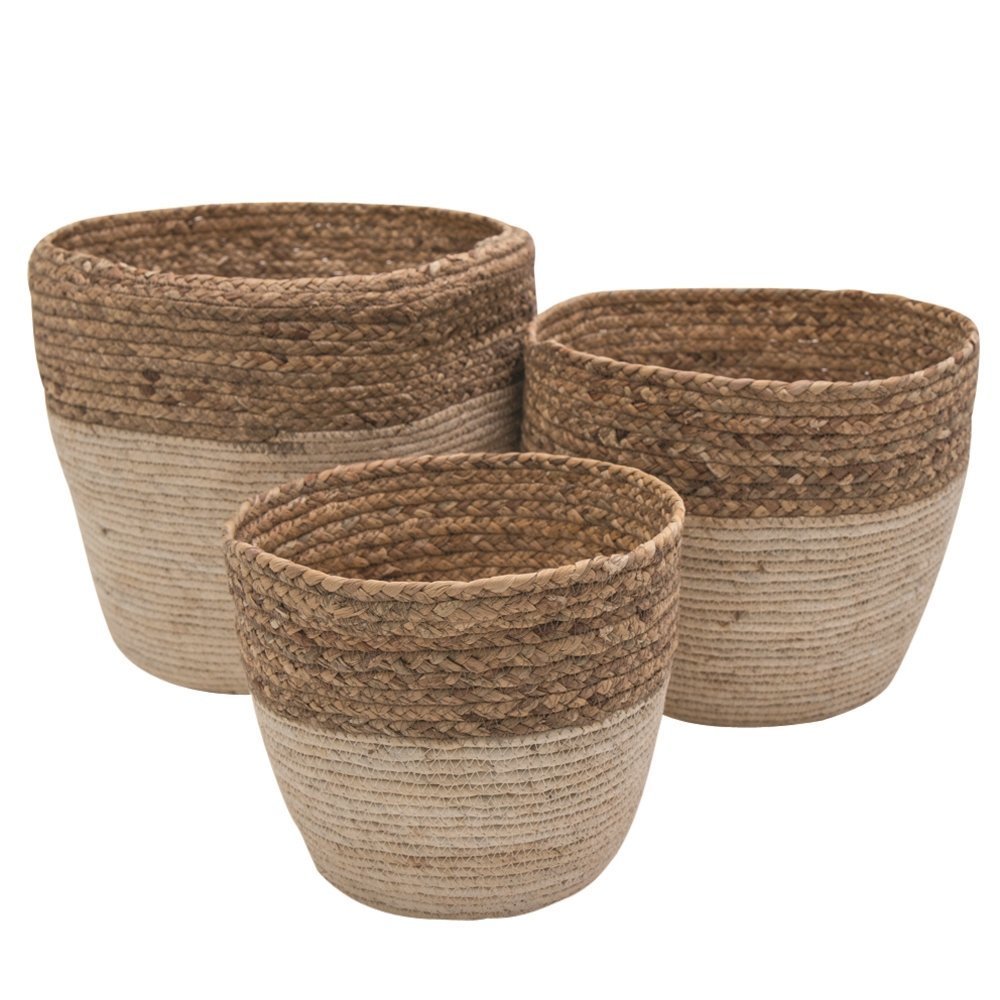 Körbe 3er Set mit weißem Rand, natur Set 1
