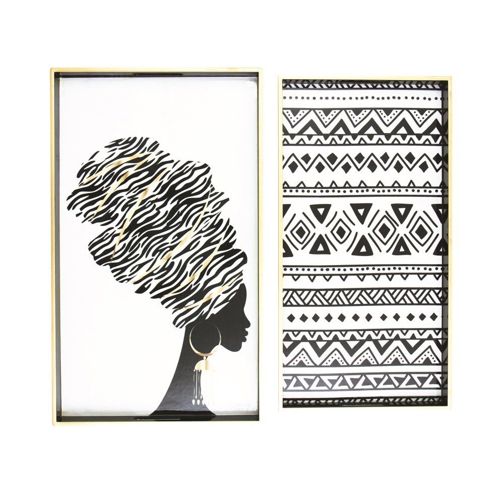 Tablett 2er Set African, schwarz 