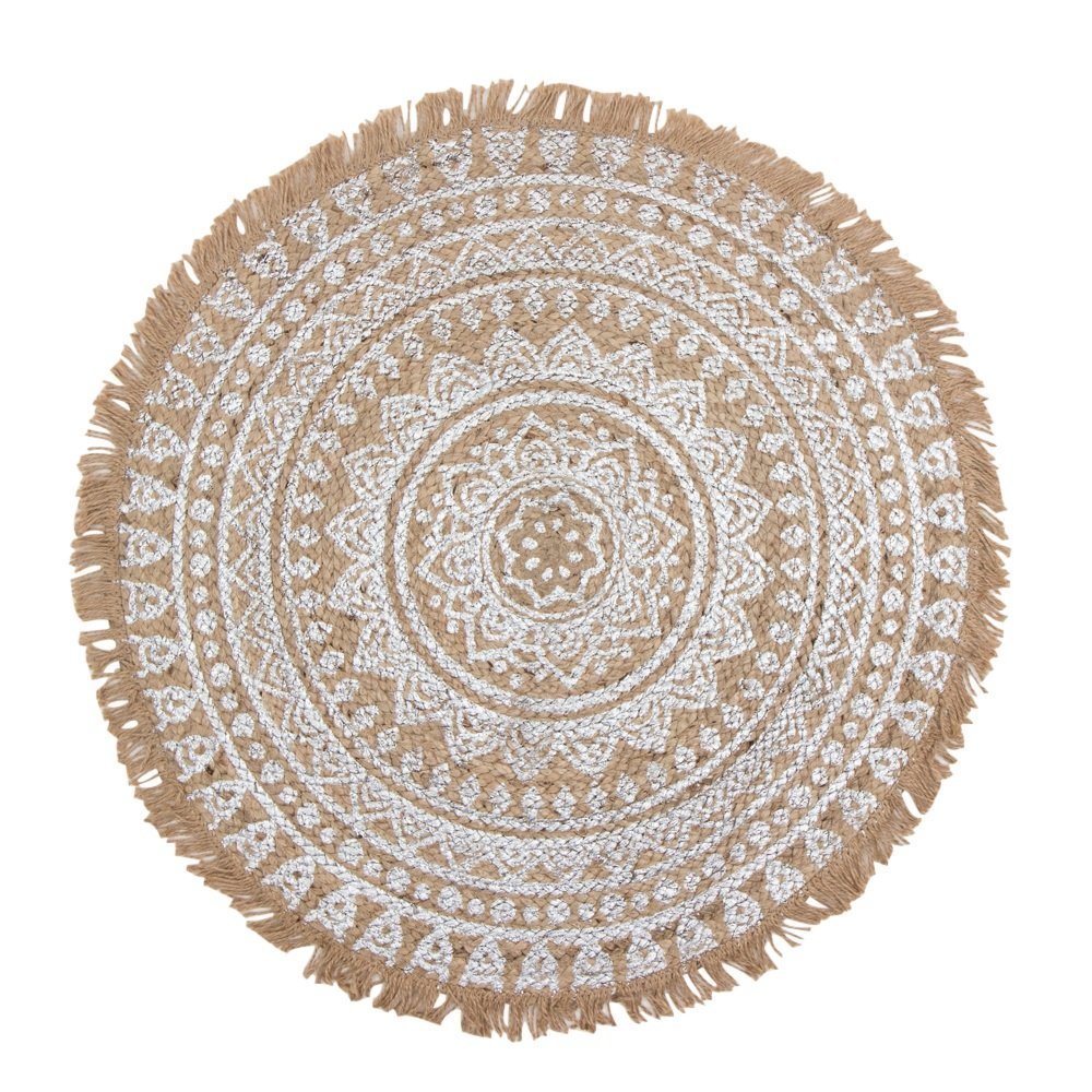 Teppich aus Jute mit Mandala Print, silber Ø150cm
