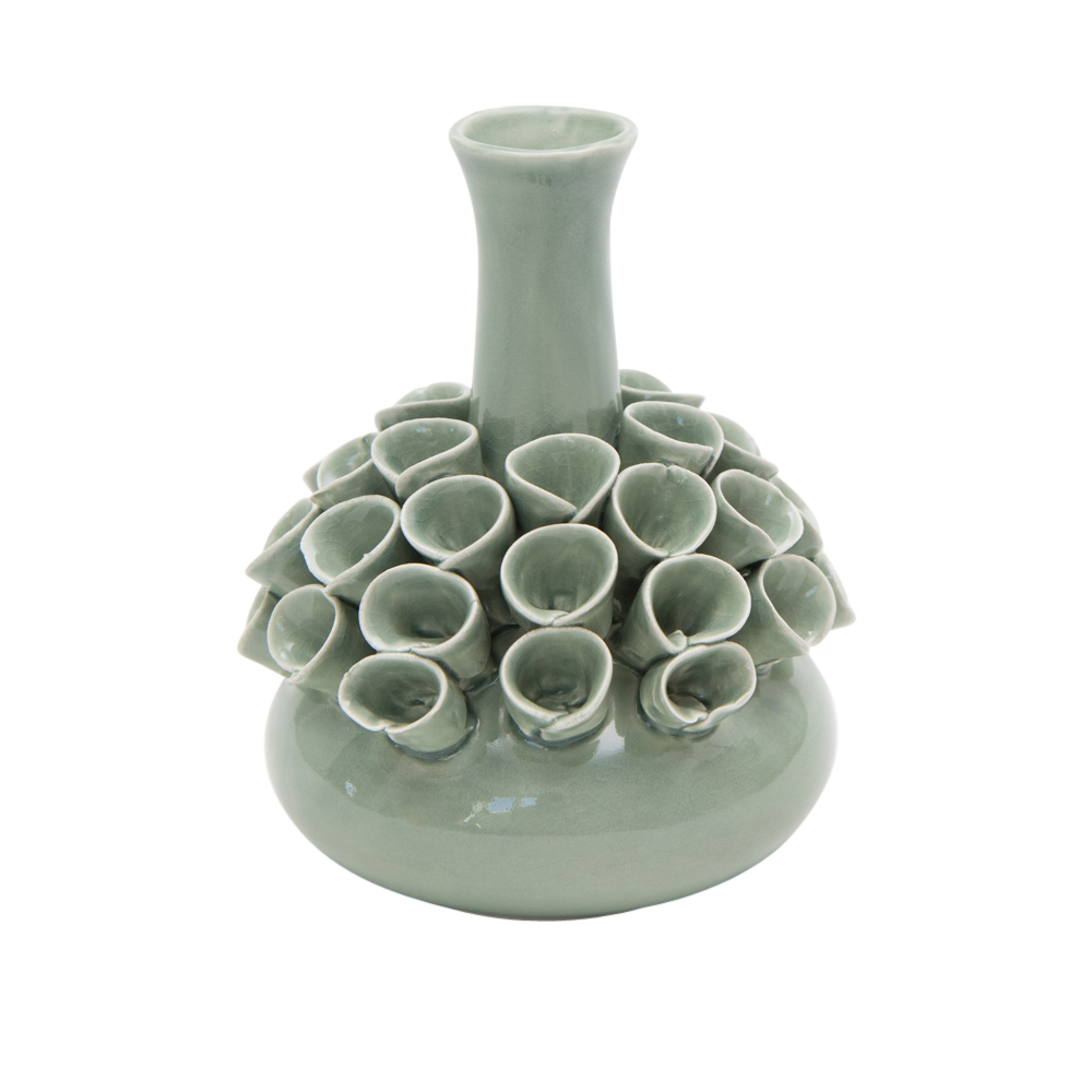 Vase aus Keramik rund, grün 