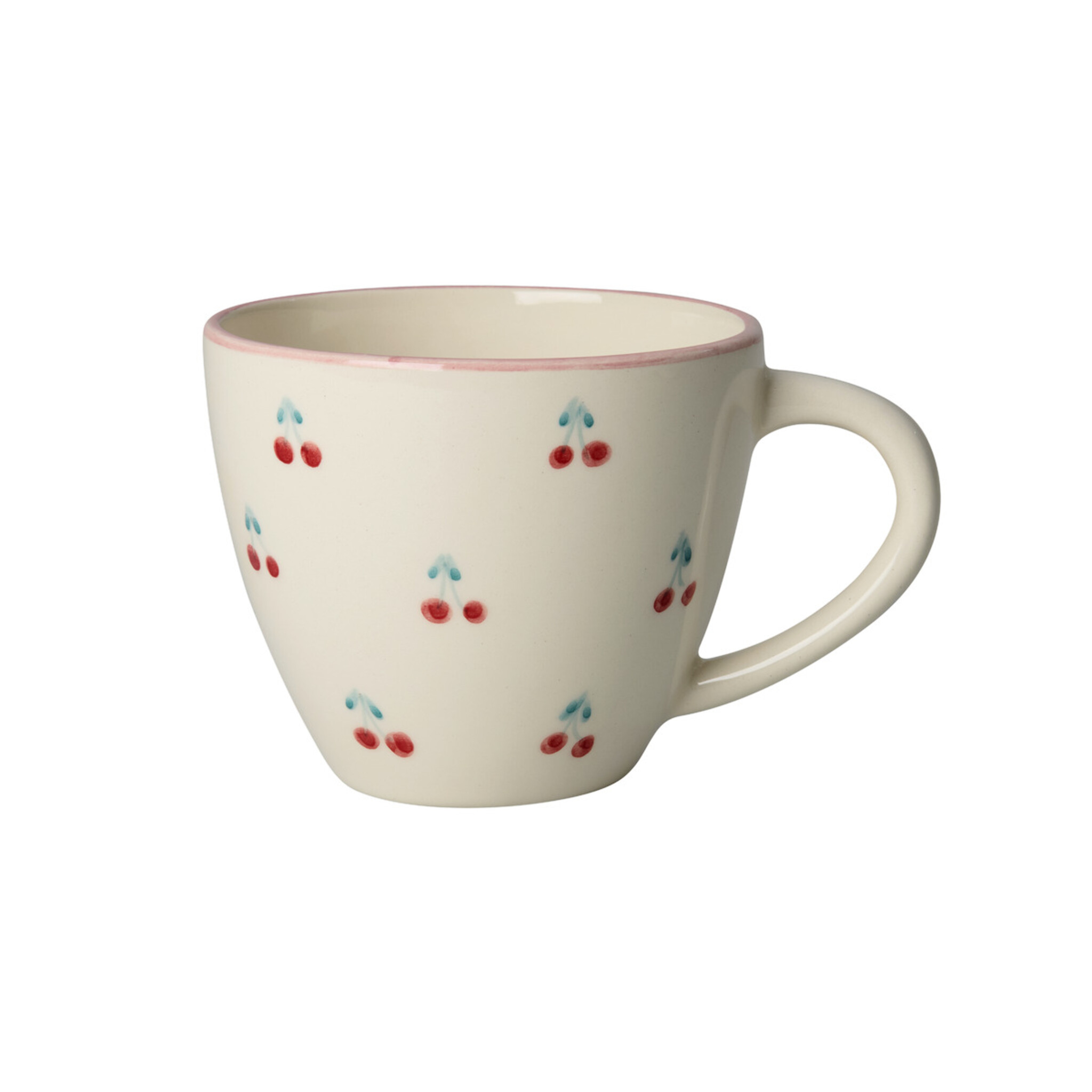 RICE Keramik Jumbo Tasse mit handgemalten Kirschen, weiss 