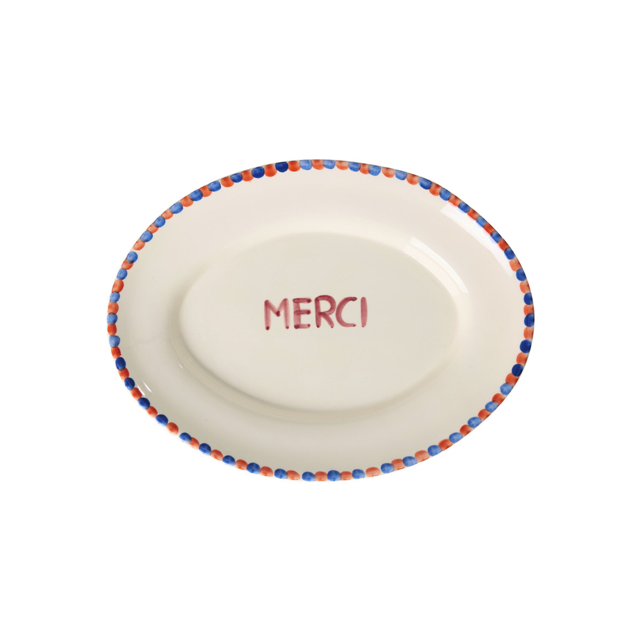 Handbemalte Keramik Servierplatte MERCI, creme 