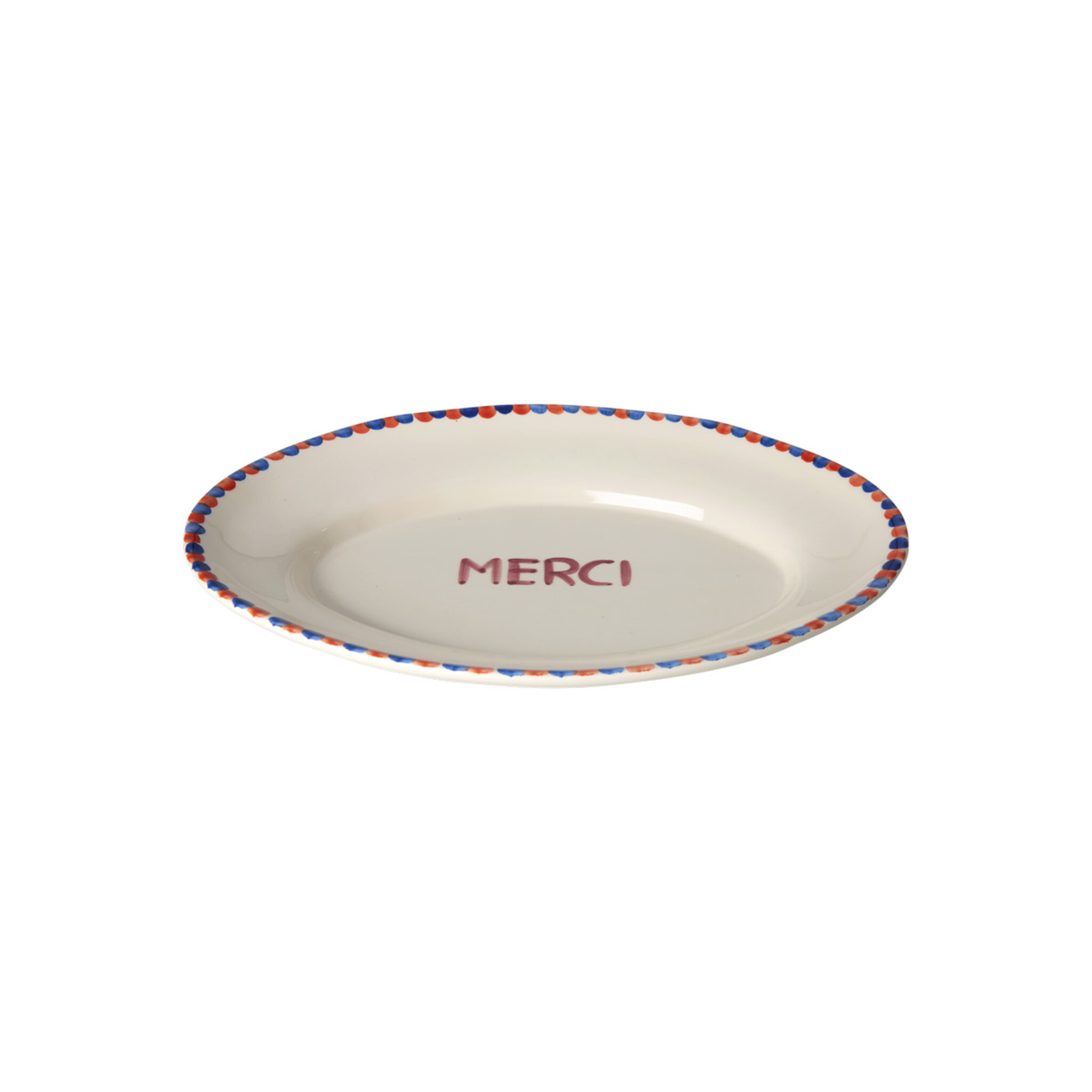 Handbemalte Keramik Servierplatte MERCI, creme 