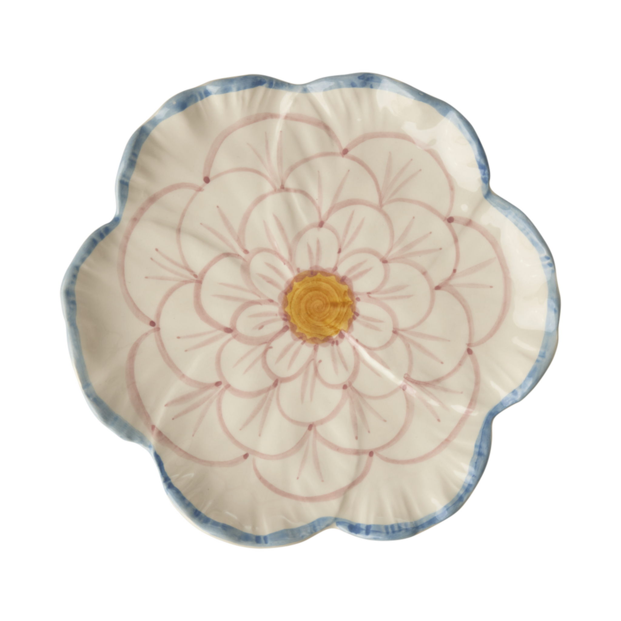 Keramik Beilagenteller Blume, blau 