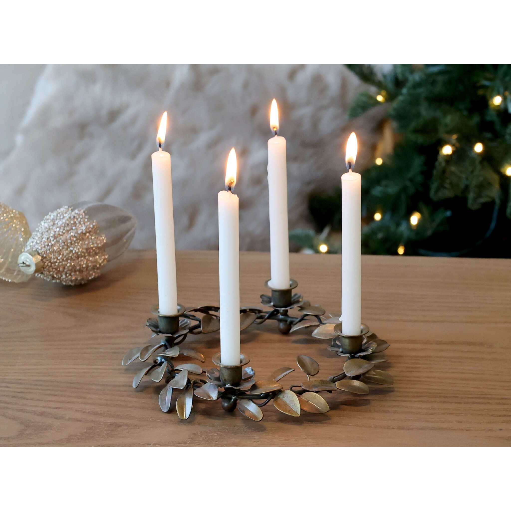 Adventskranz mit Blättern Antique Messing, antique messing 