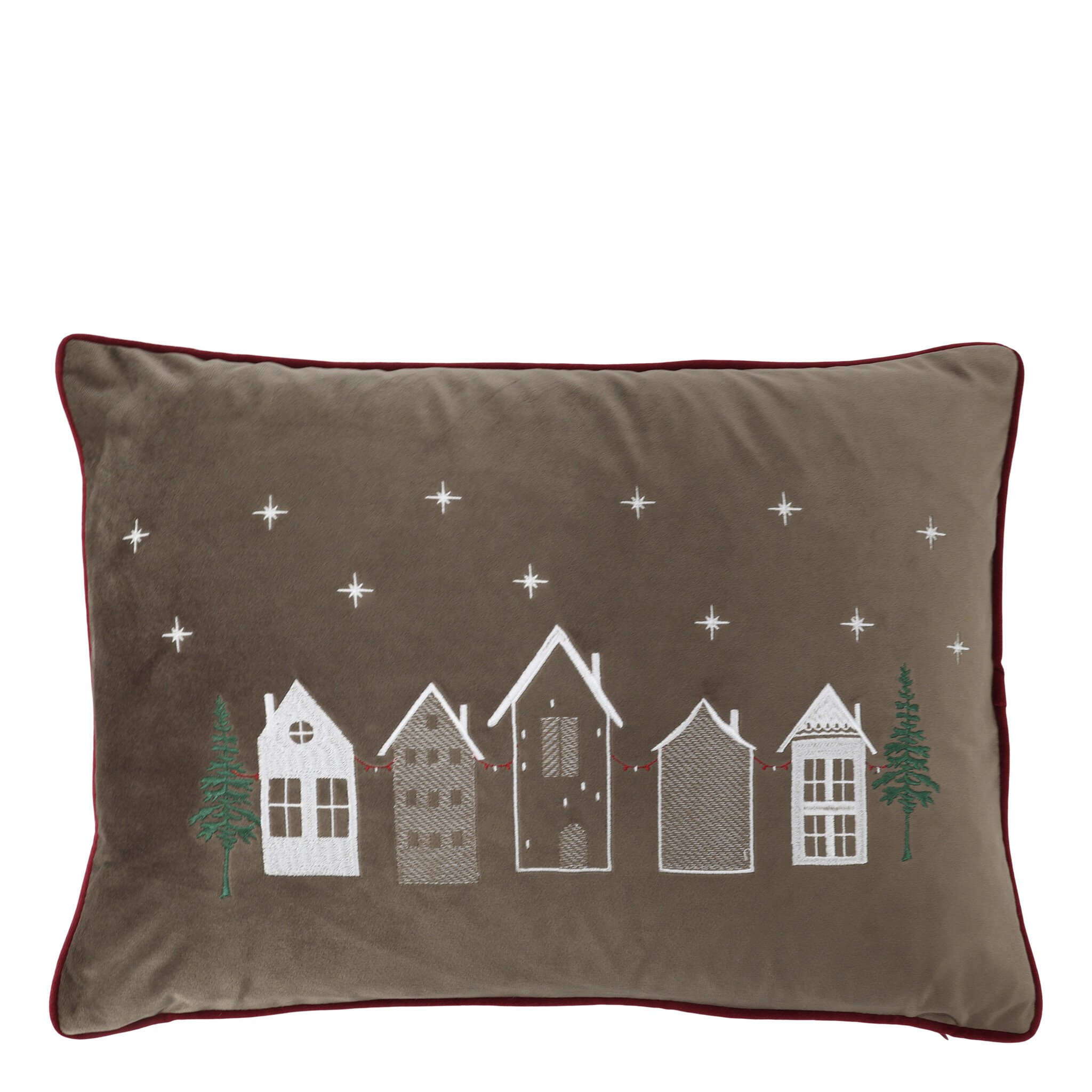 Chic Antique Aix Kissenbezug mit Haus-Stickerei Mokka