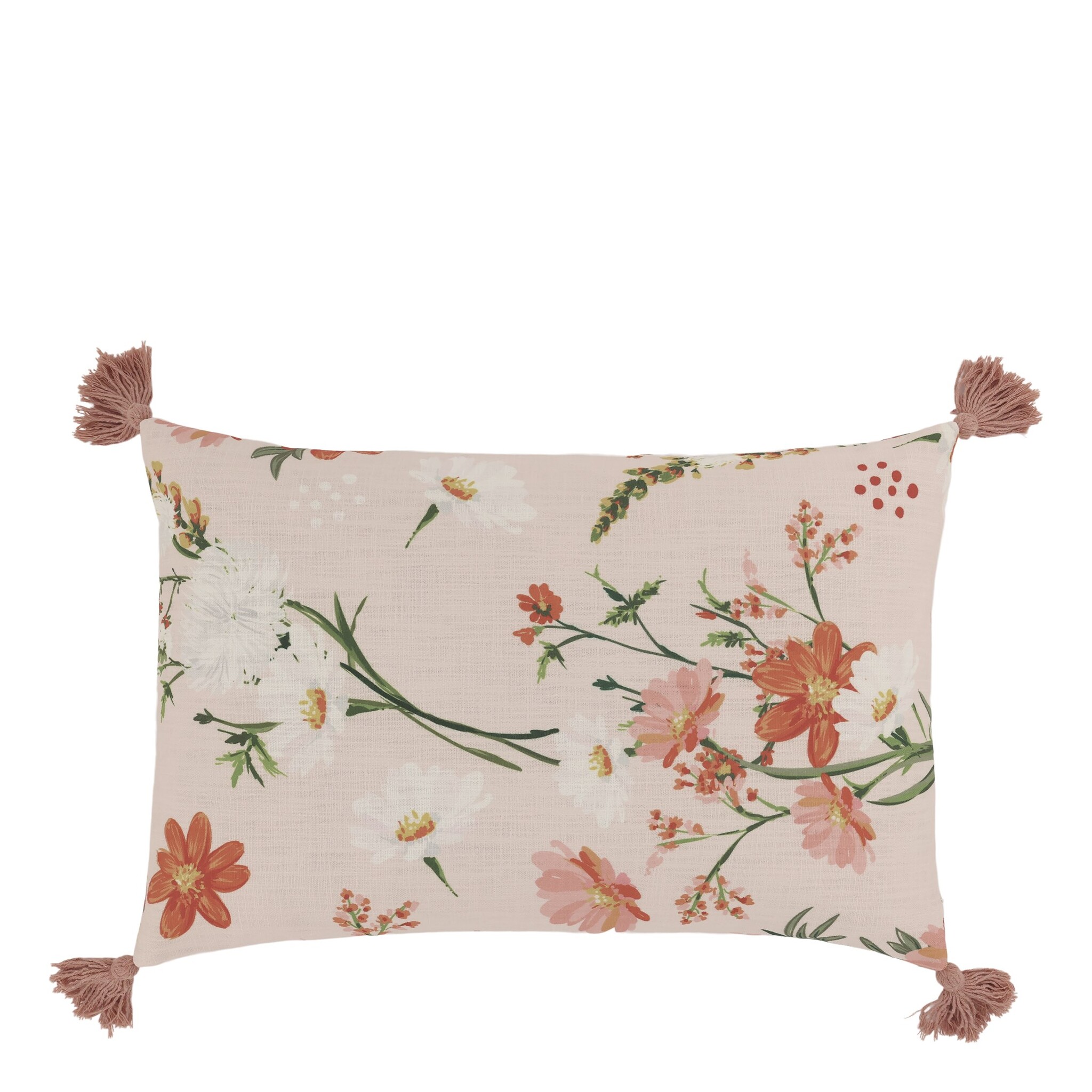 Aix Kissebezug mit Quasten und Blumenmotiv, rosa 