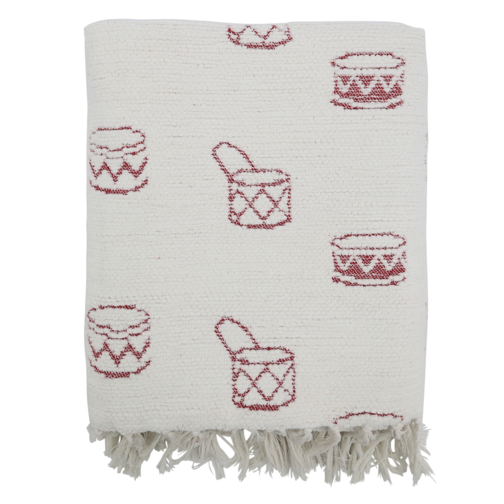 Aix Plaid Chenille mit Trommeln Creme & Rot, creme 