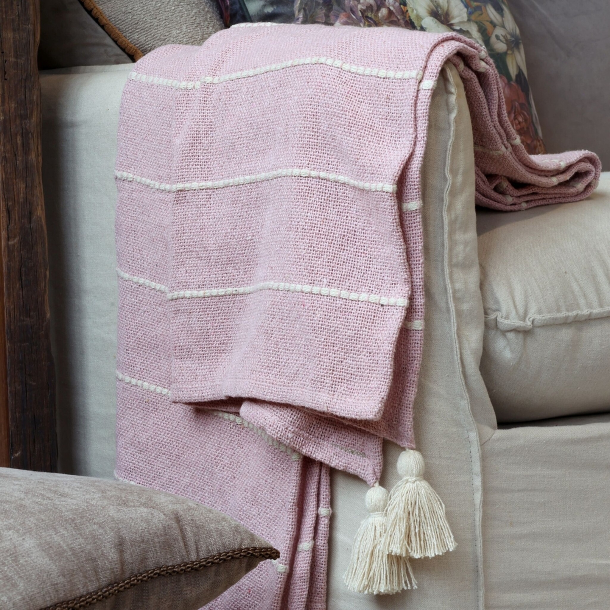 Chic Antique Aix Plaid Decke Rosa aus Baumwoll-Garnüberschuss, rosa 