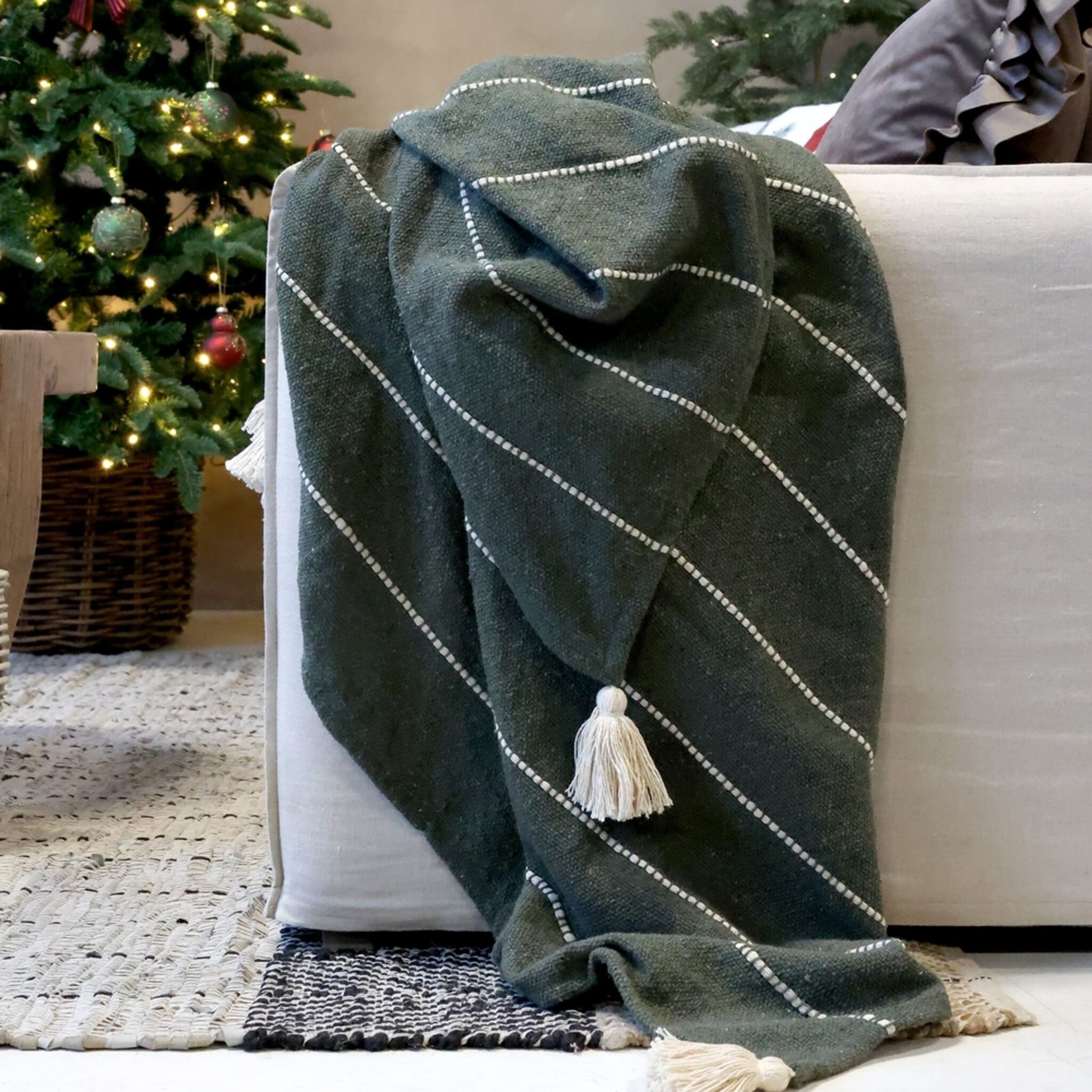 Aix Plaid Decke aus Baumwoll-Garnüberschuss, Weihnachtlich, grün 