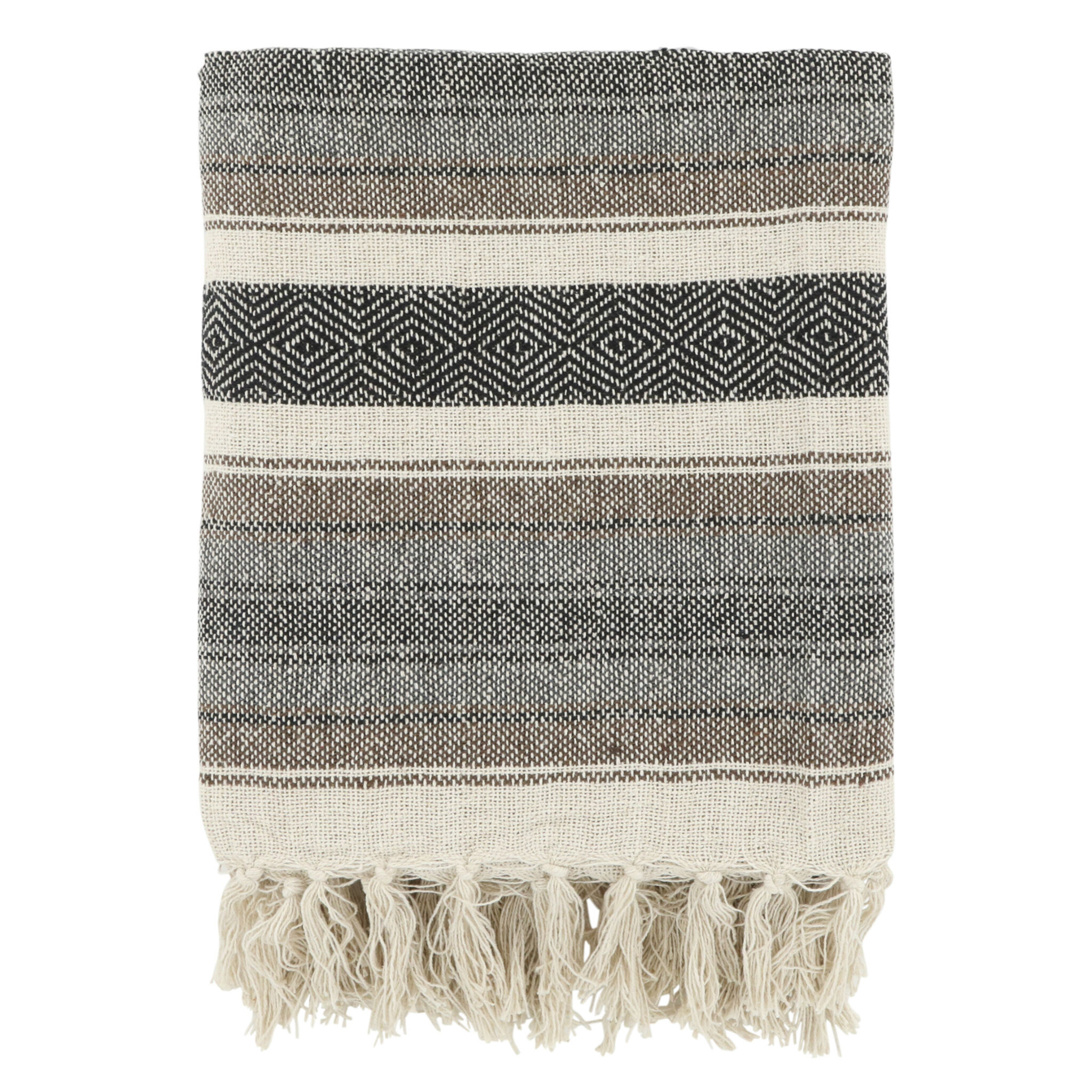 Aix Plaid recycelte Baumwolle gestreift, mokka 