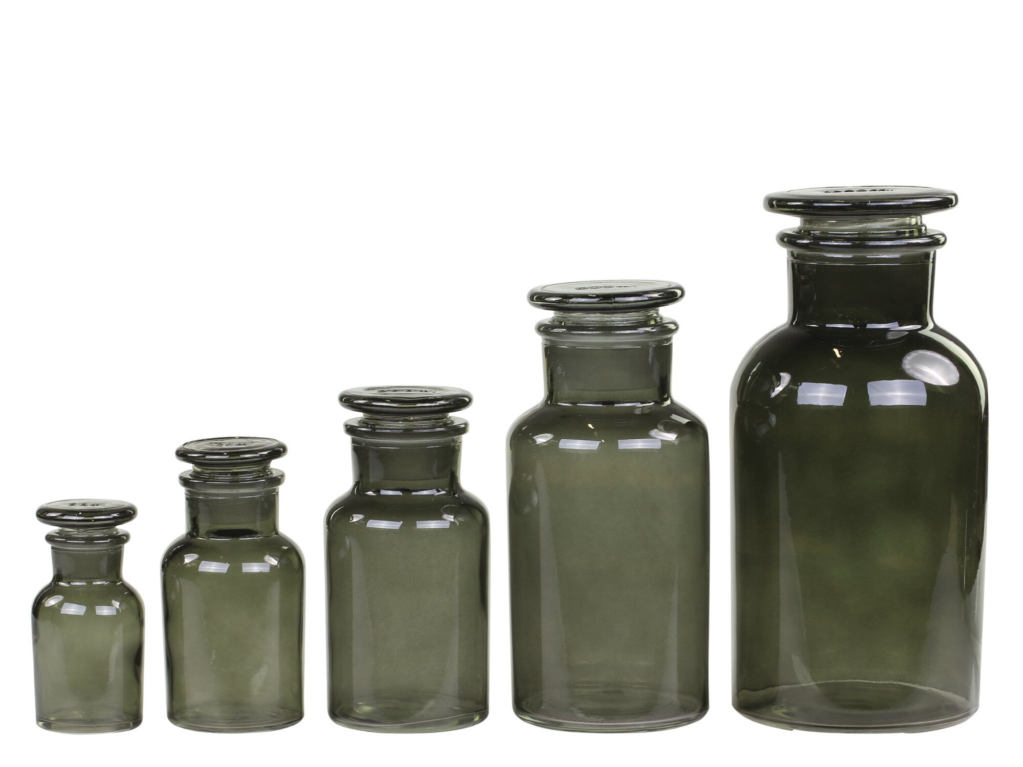 Alt Französche Apotheker Gläser 5er, schwarz 