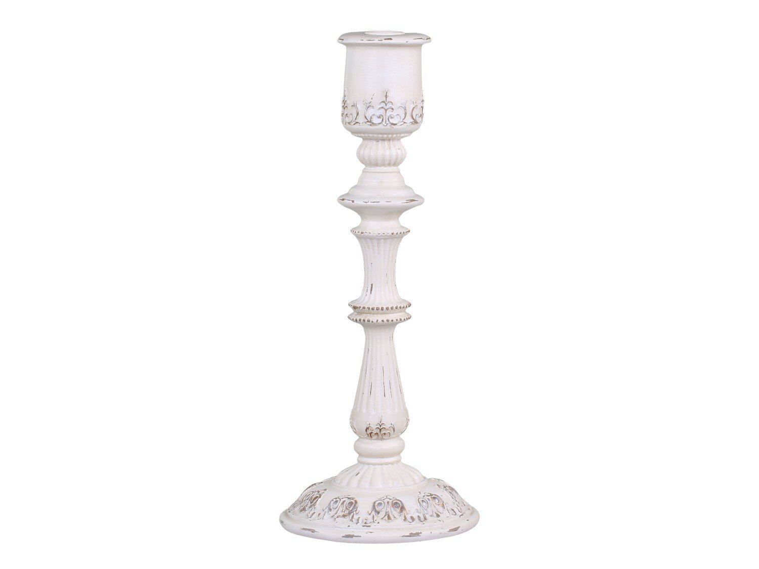 Alter Kerzenständer mit Muster, antik creme H37/Ø15 cm
