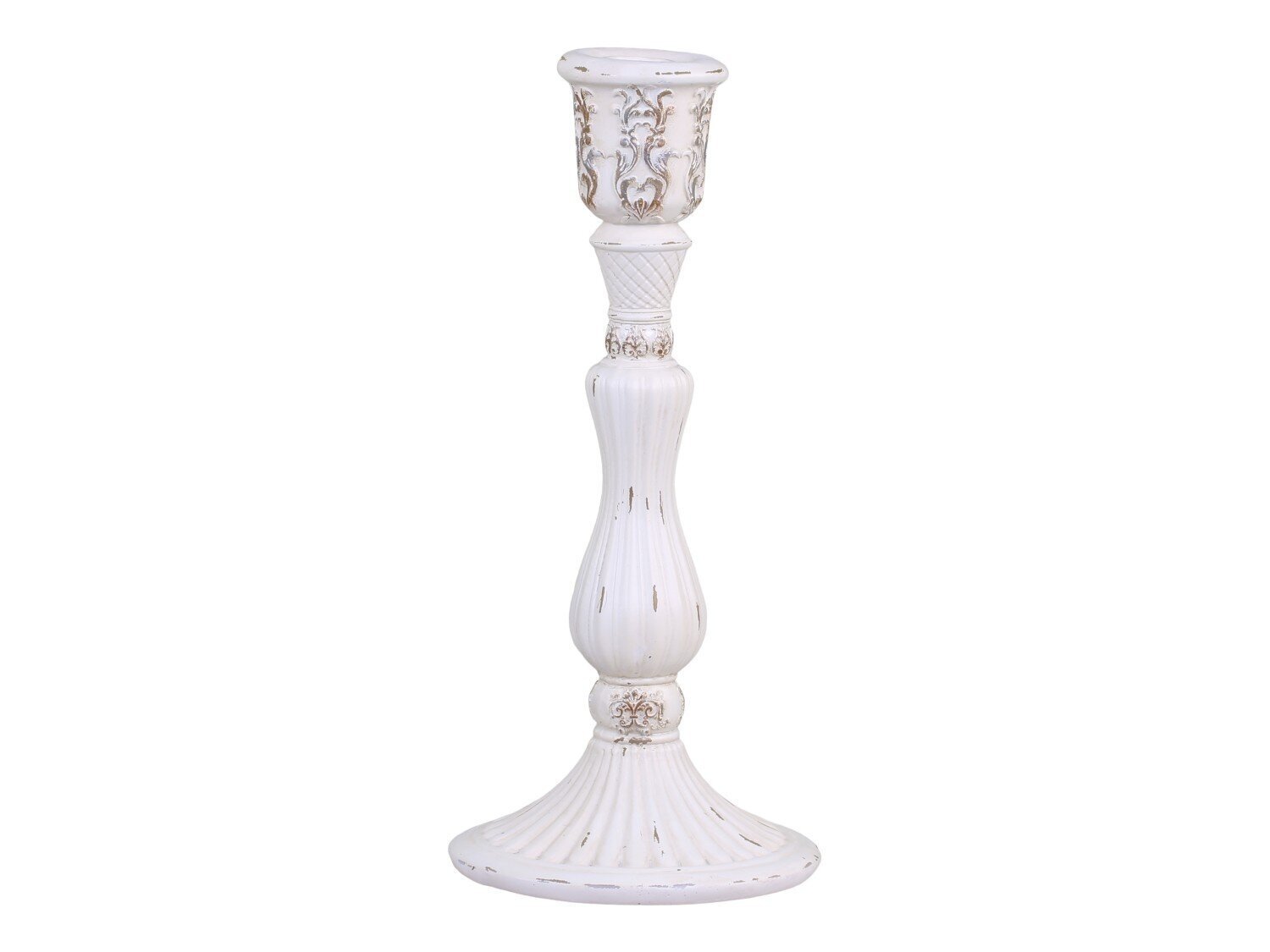 Alter Kerzenständer mit Muster, antik creme H32/Ø14 cm