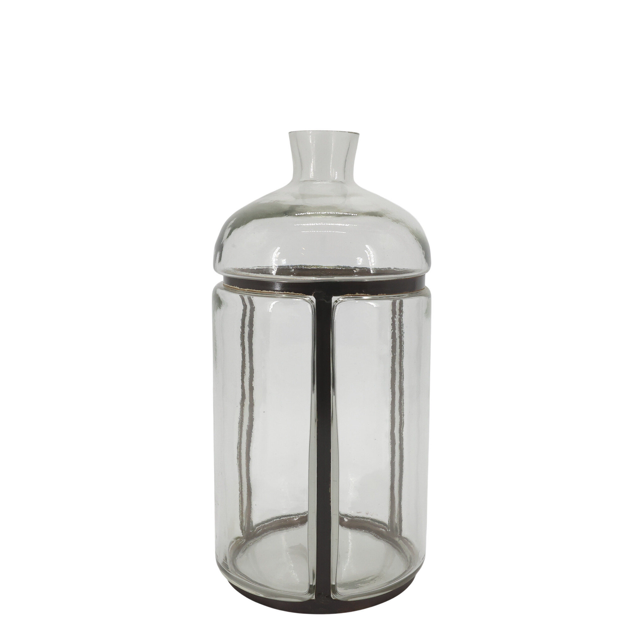 Altfranzösische Glasflasche mit Eisendekor, klar Höhe 38, Ø 18 cm