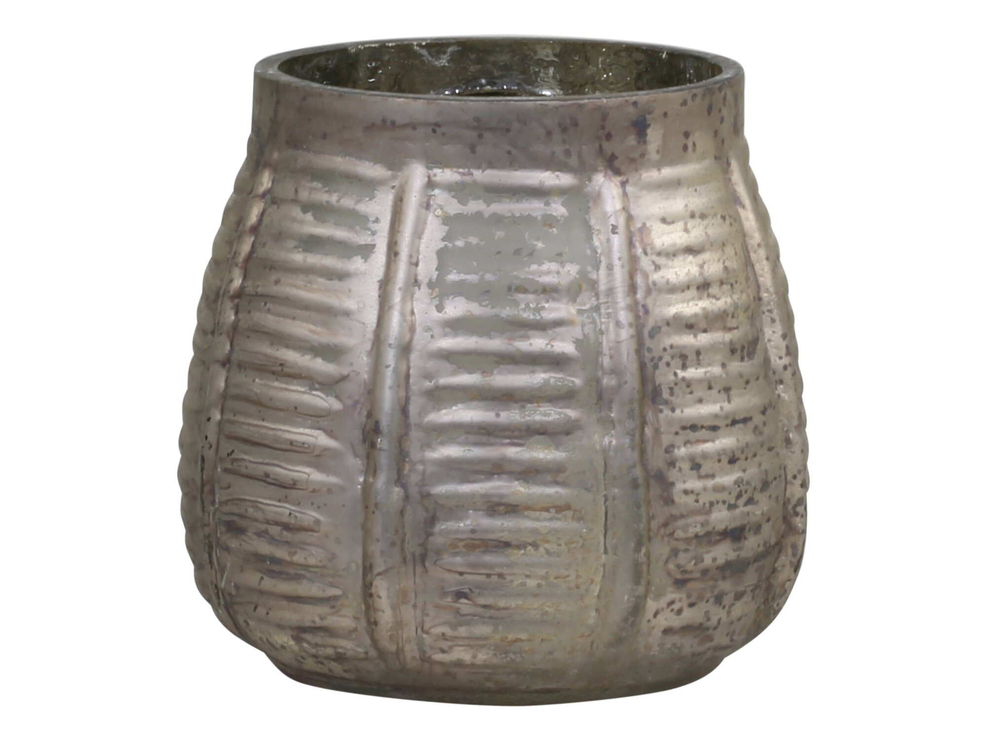 Antiker Teelichthalter mit Rillen, antik bronze 