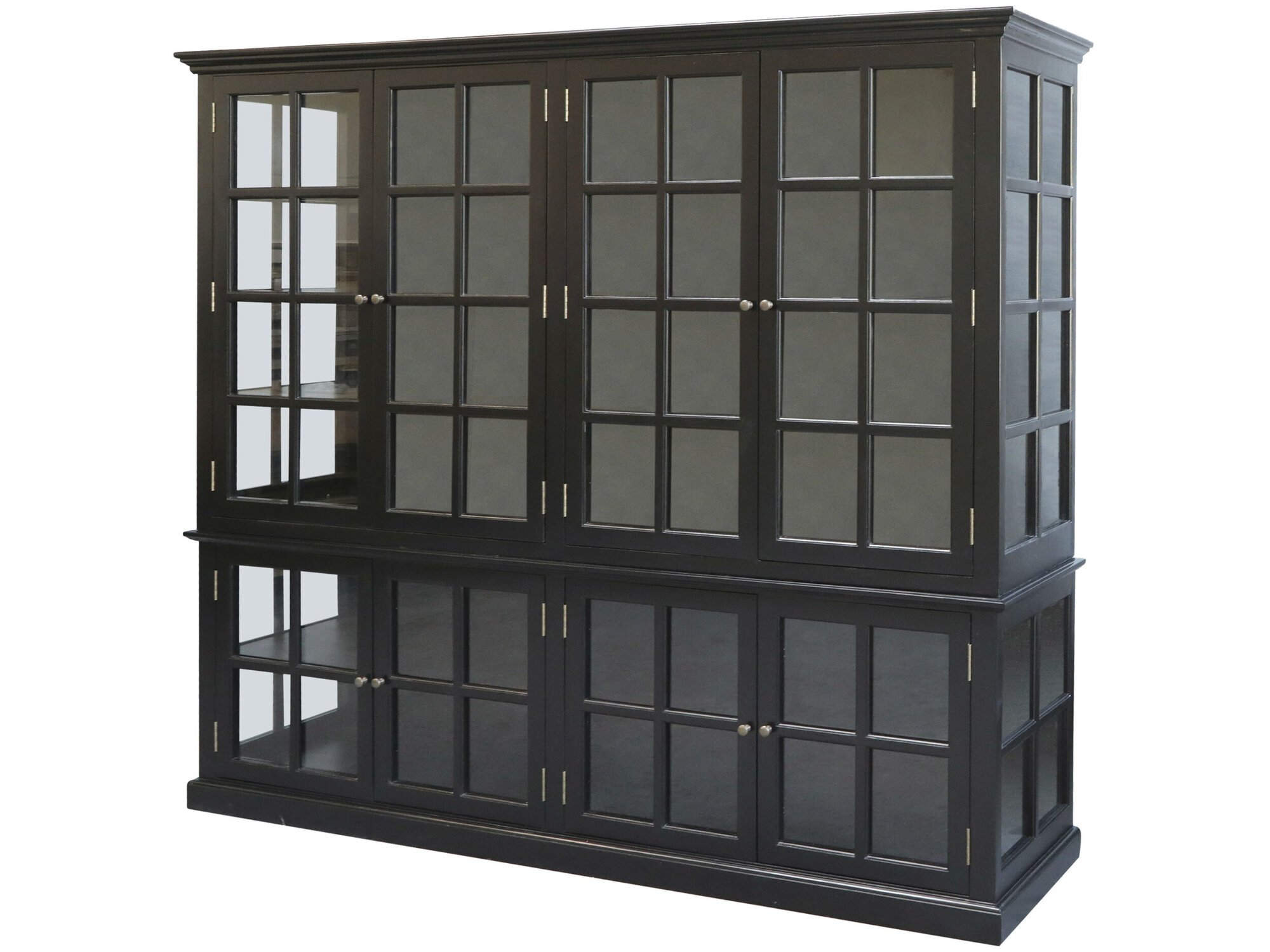 Chic Antique antiker Vitrinenschrank Marseille 8 Türen, schwarz 