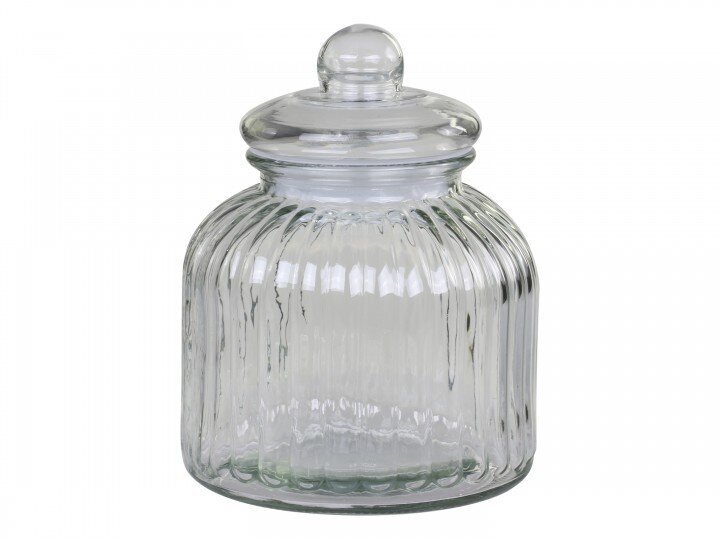 Aufbewahrungsglas mit Rillen und Glasdeckel, klar H23/D17,5 cm