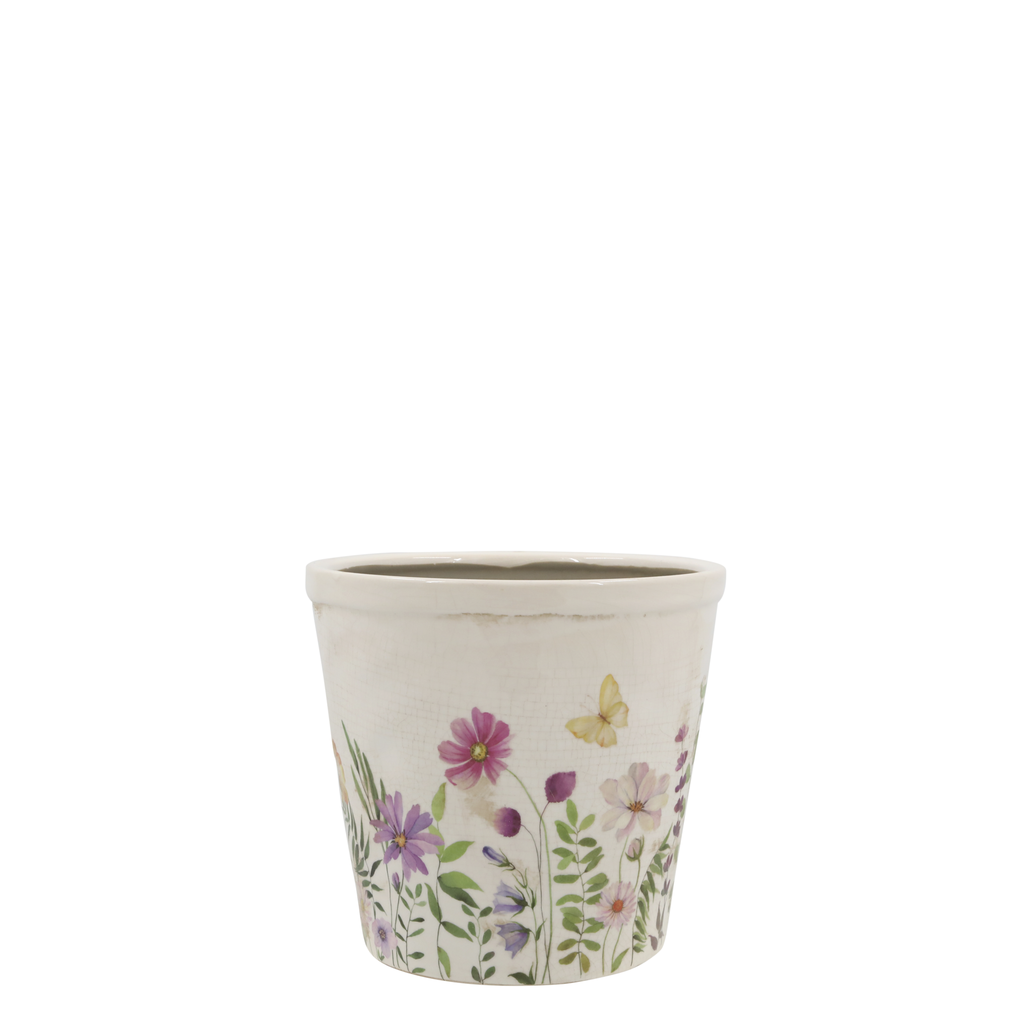 Avignon Blumentopf mit Blumenmotiv, creme Höhe 13,5, Ø 14,5 cm