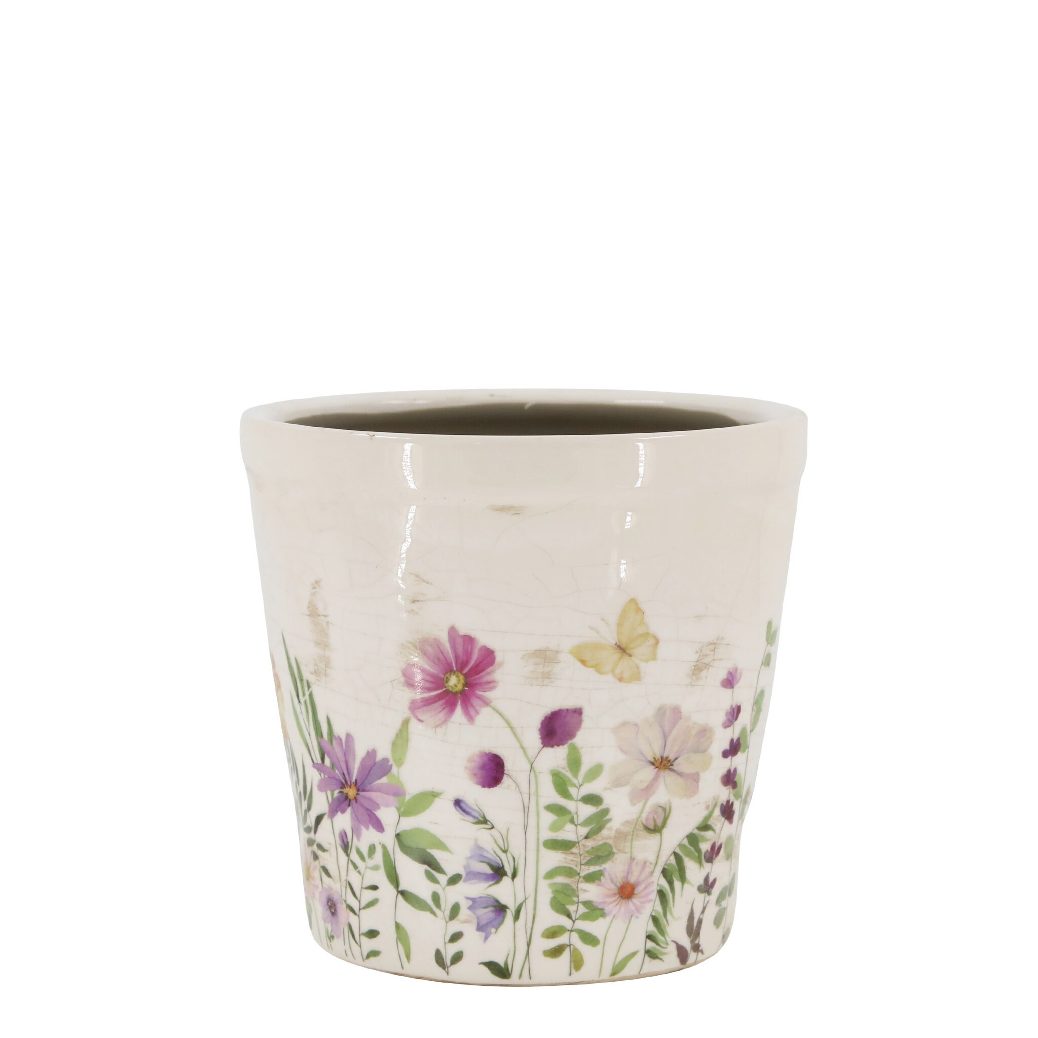 Avignon Blumentopf mit Blumenmotiv, creme Höhe 19,5, Ø 21 cm