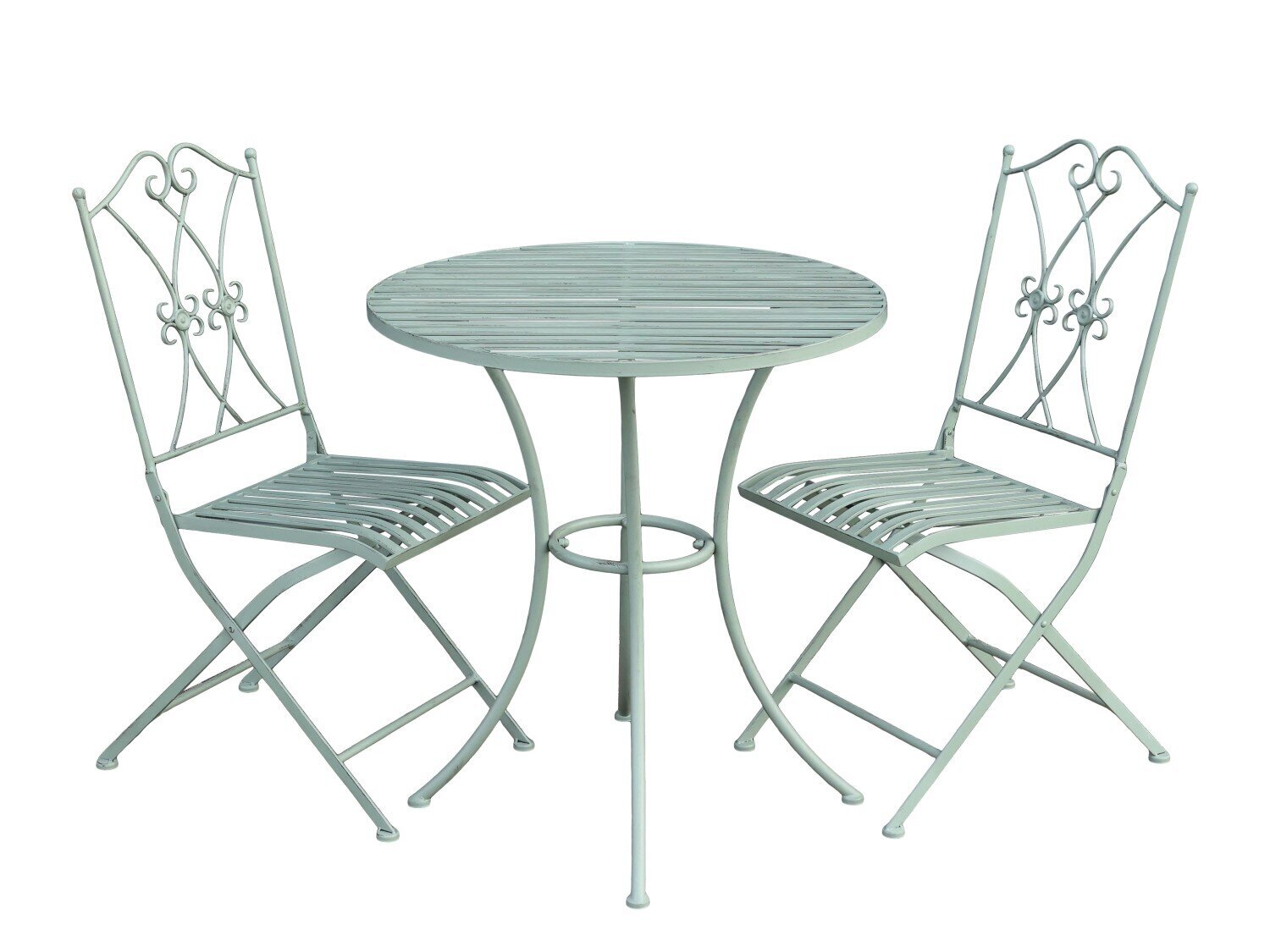 Bistrotisch Set mit 2 Stühlen und Tisch, antique grün 