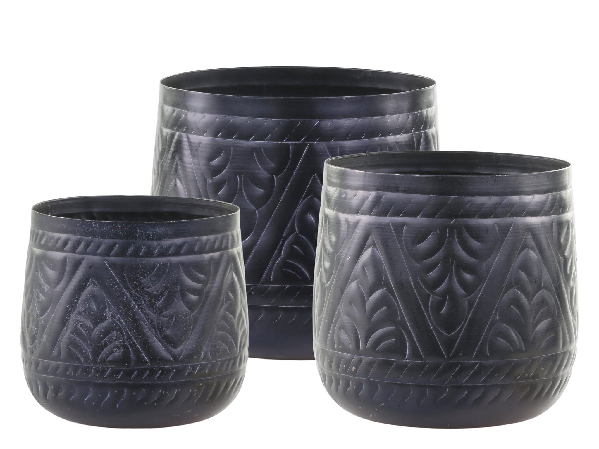 Blumentopf aus Eisen 3er-Set, antik schwarz 