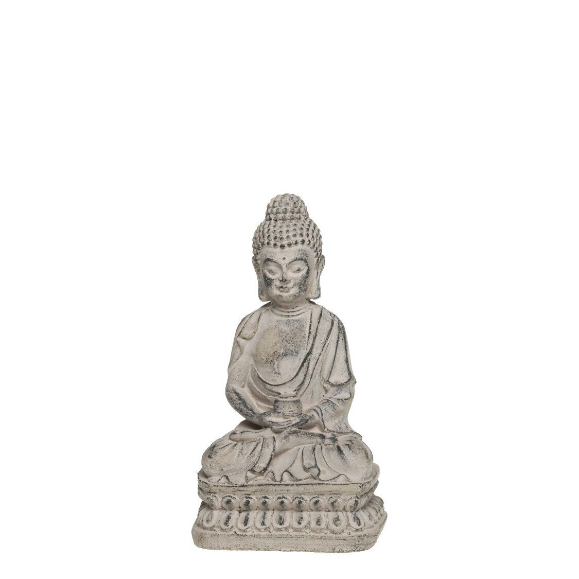 Buddha auf Podest, franz. grau 