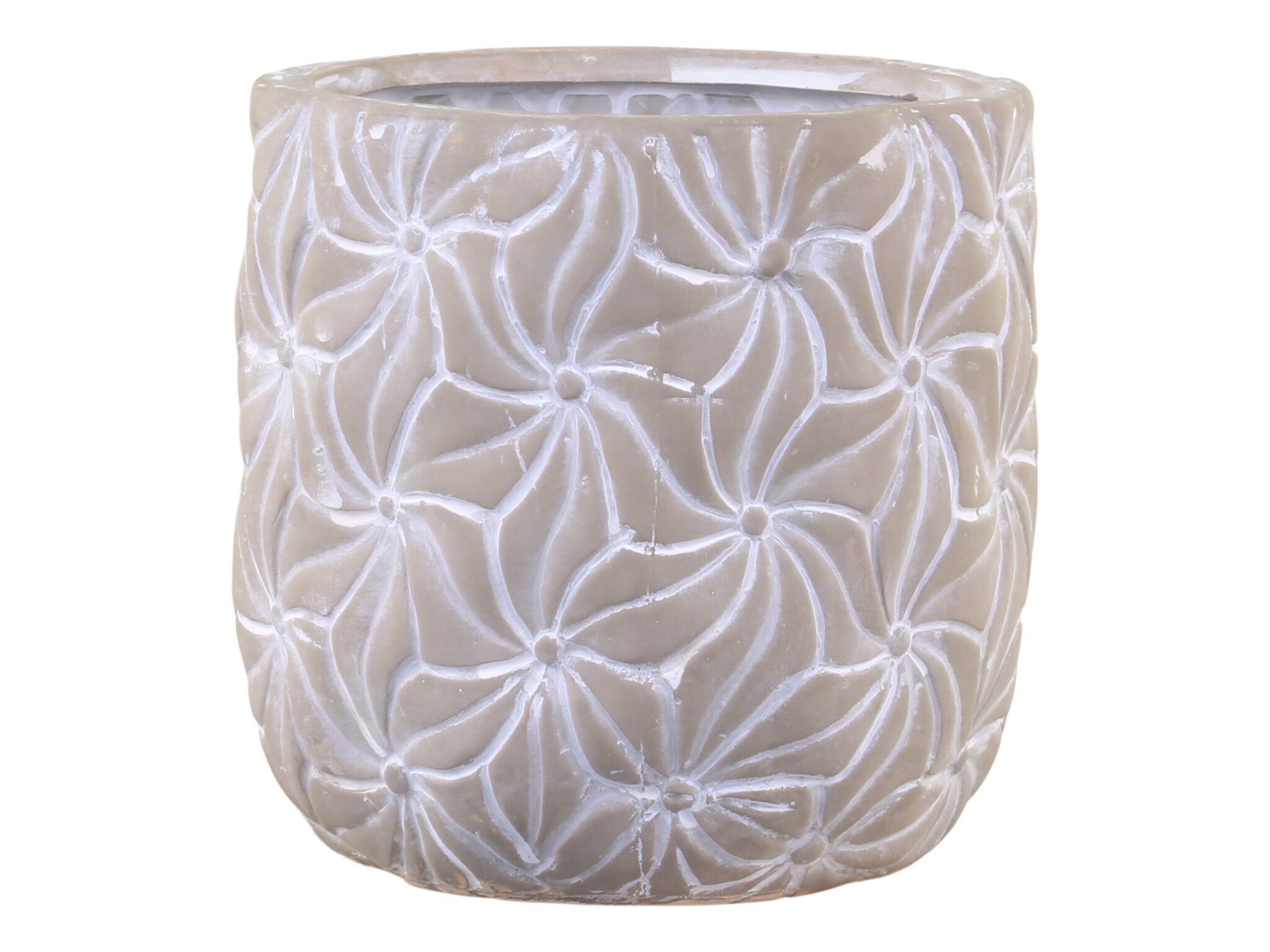 Colmar Blumentopf mit Blumenmotiv, franz. grau Ø13,5 x H13,5 cm
