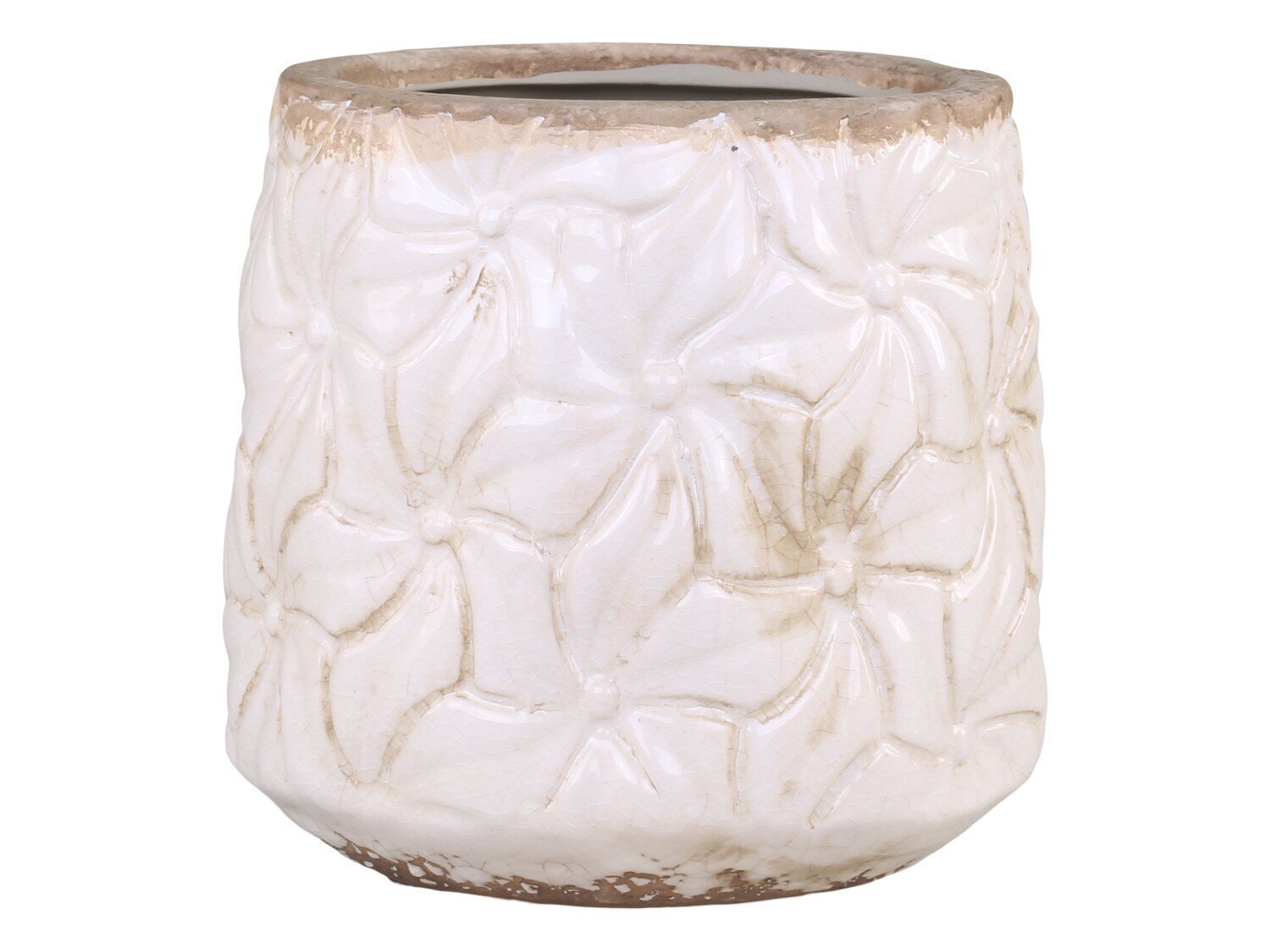 Colmar Blumentopf mit Blumenmuster, antik creme Ø12 x H12 cm