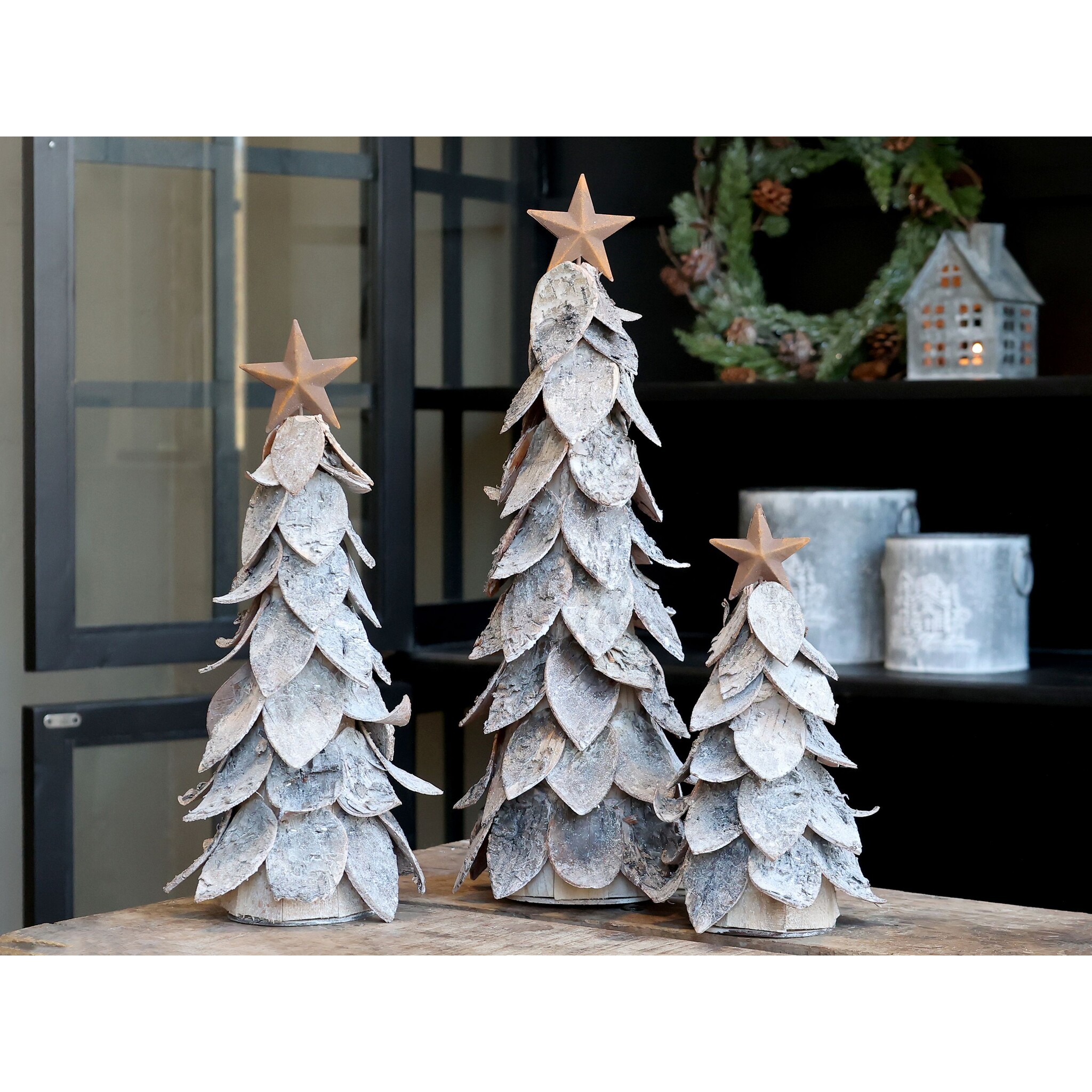 Deko Weihnachtsbaum aus Birkenrinde mit Stern, natur 
